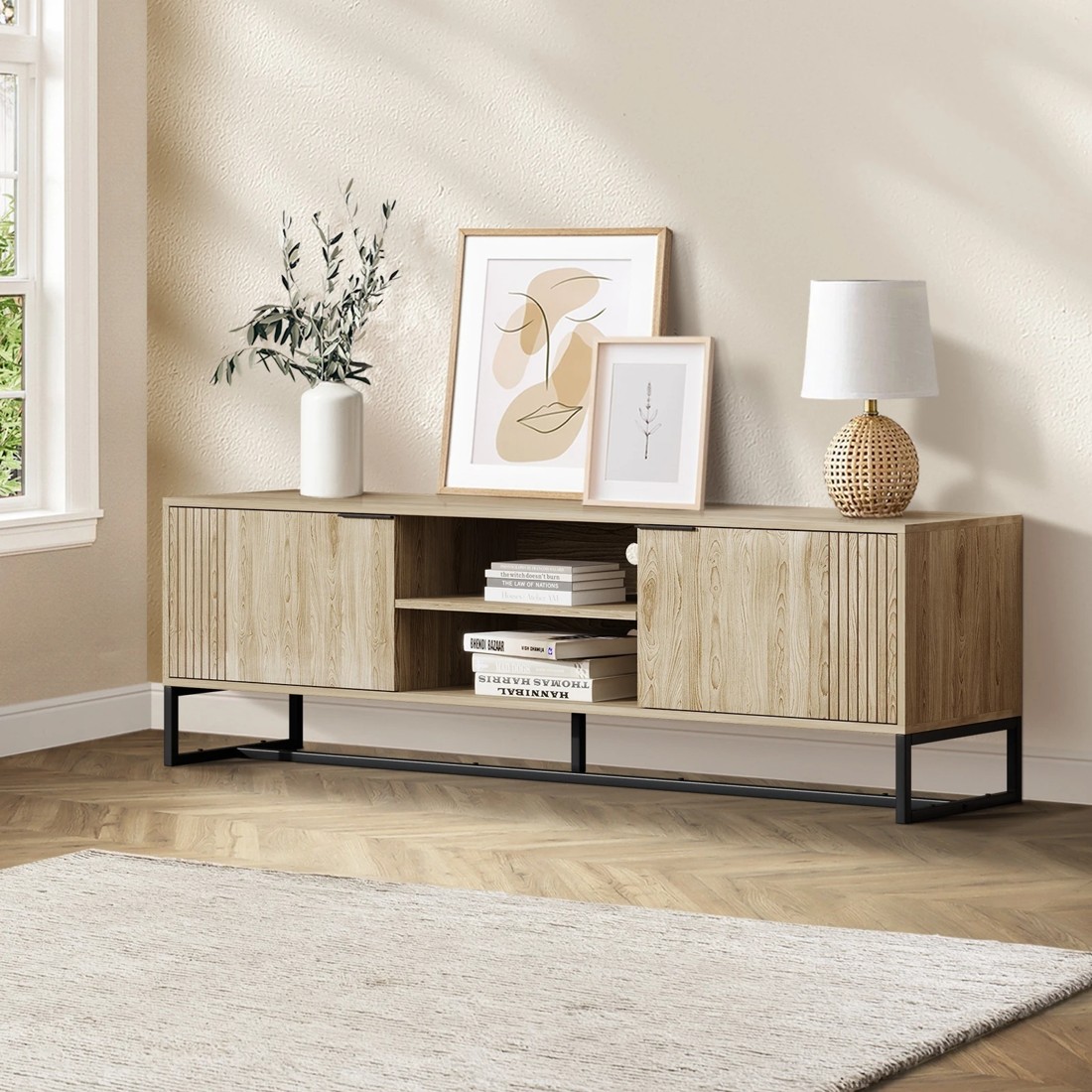 2 Oikiture Entertainment Unit Tv Cabinet 160cm
 - Natural, 2 of 10