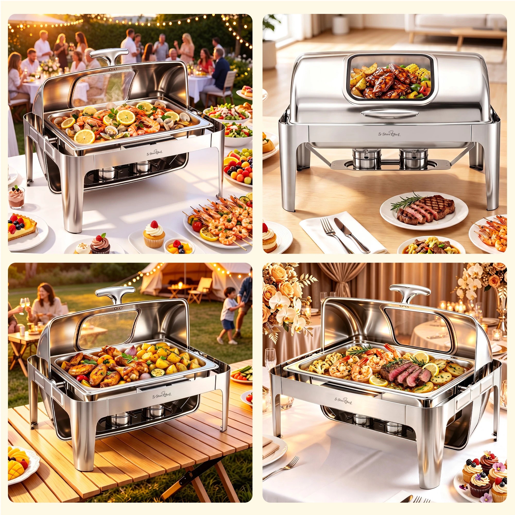 10 5-Star Chef 9L Chafing Dish Buffet Warmer Food Warmer Catering Server - Silver, 10 of 10