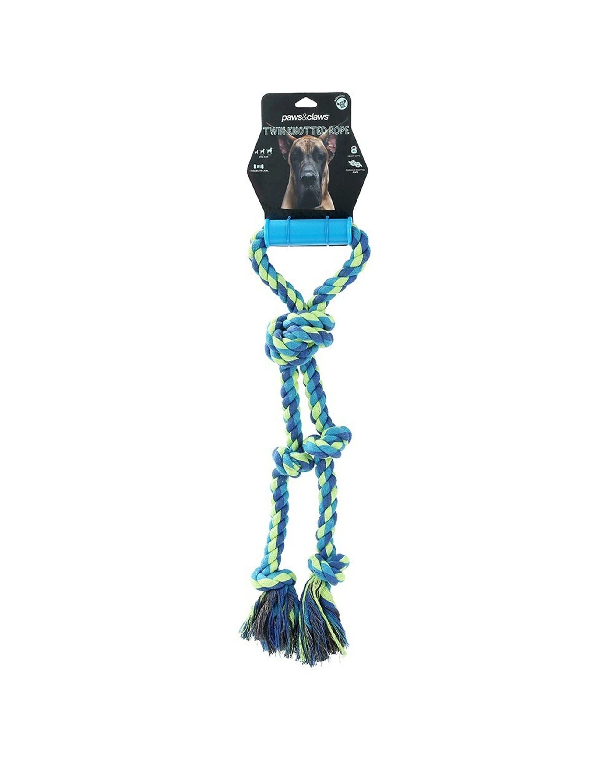 2 Paws And Claws 3pc Twin Knotted Rope Tugger Toy With Handle 50cm - Multi, 2 of 6