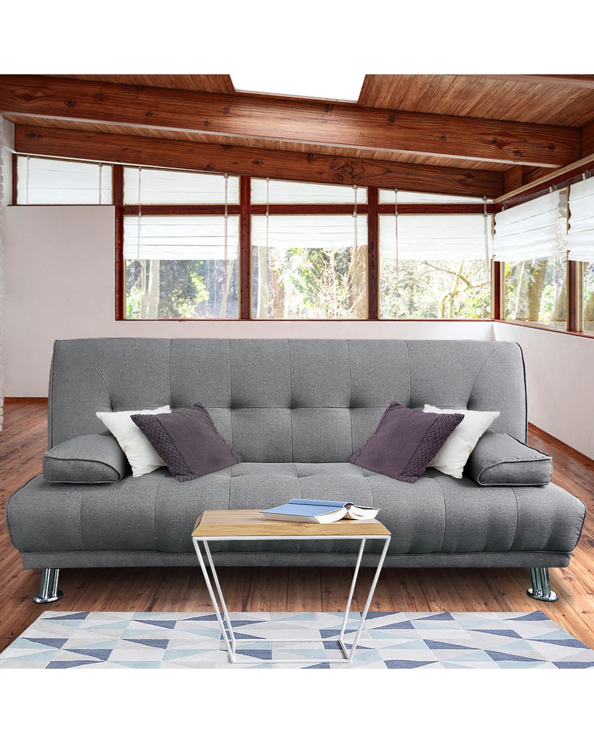 3 Sarantino 3 Seater Linen Sofa Bed Couch Lounge Futon - Light Grey, 3 of 5