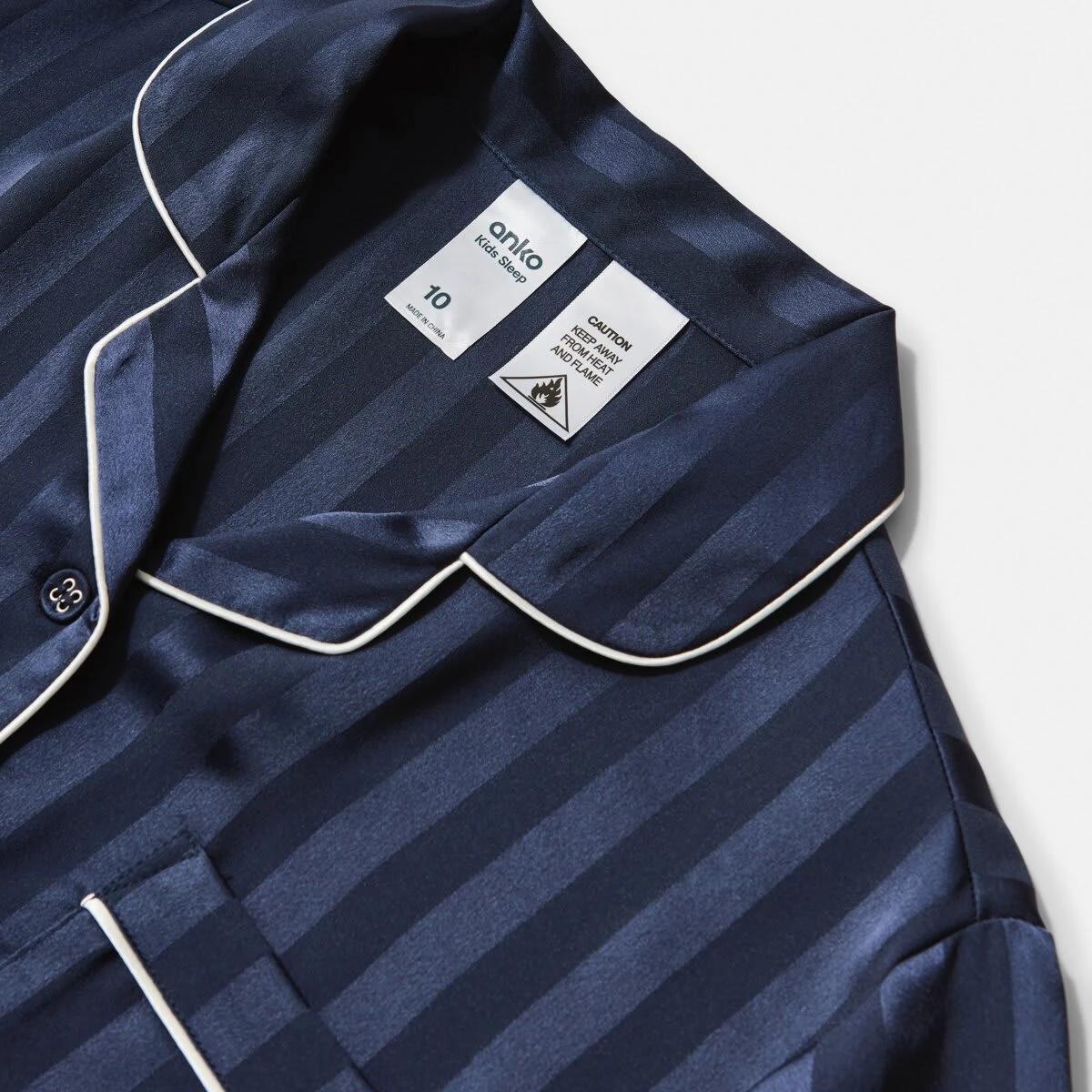 5 Short Sleeve Satin Pyjama Set JACQUARD STRIPE DEEP INDIGO, 5 of 6