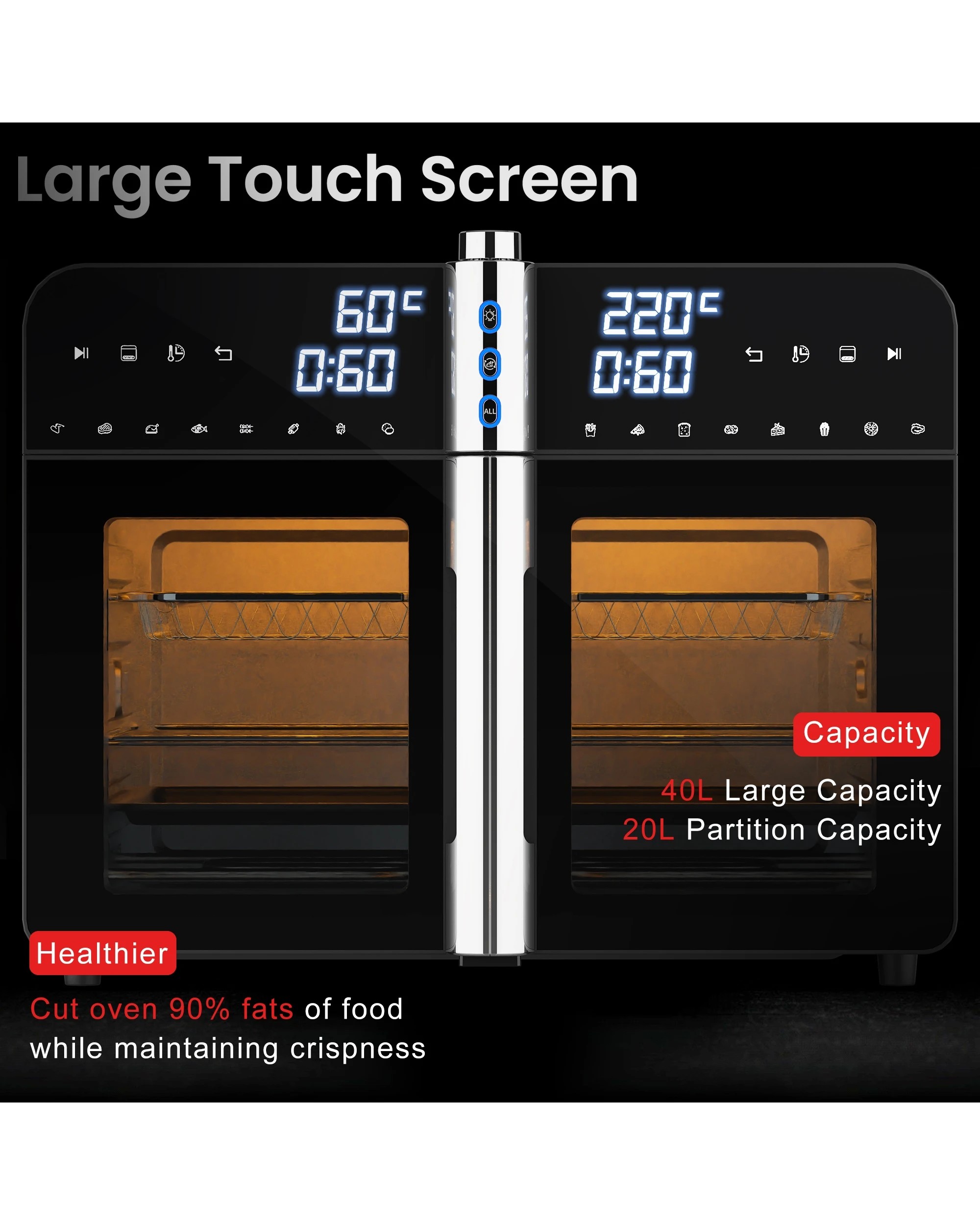 3 Advwin 40l Air Fryer Oven, 360° Toaster Rotary Convection Oven, 3 of 7