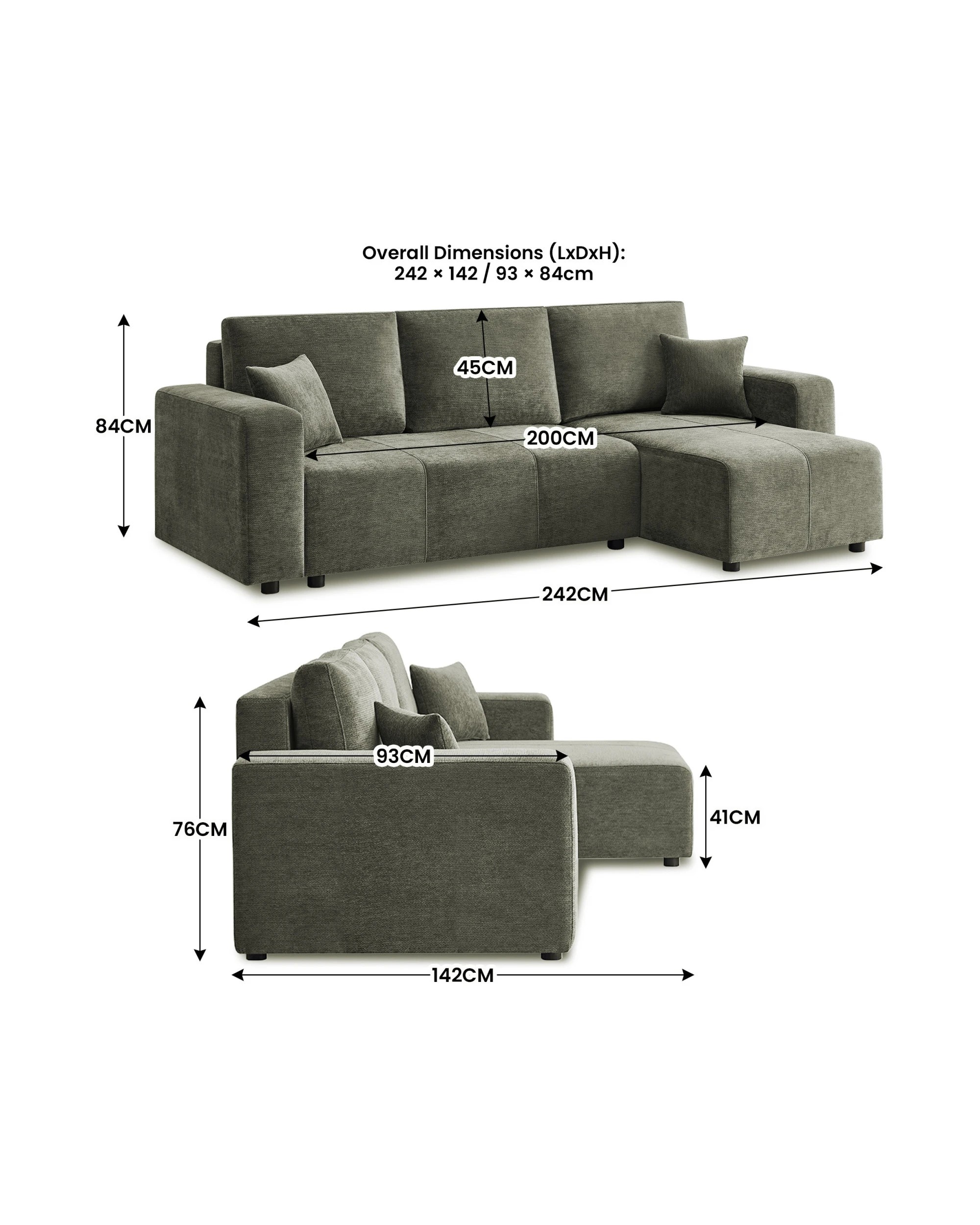 9 Sarantino Caliana Reversible L Shape Sofa Bed with Storage and Backrest - Green, 9 of 10