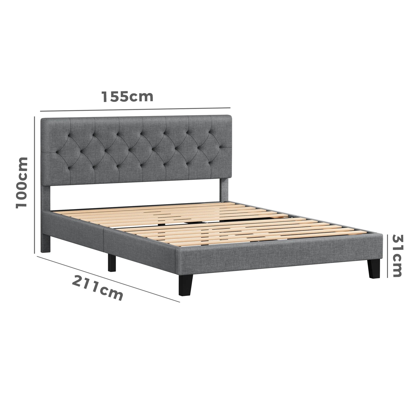 9 Alfordson Bed Frame Queen Size Tufted Headboard Modern Fabric Meduna - Grey, 9 of 9