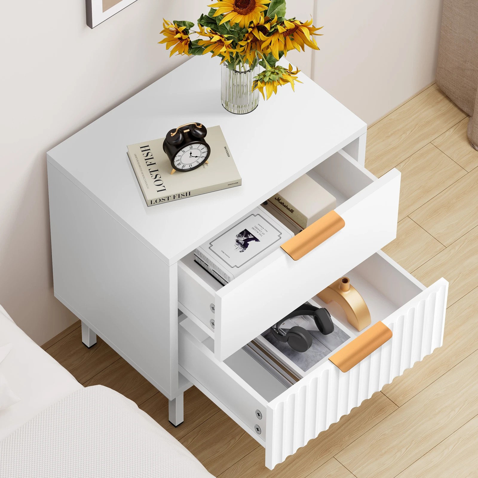 6 Alfordson 2× Bedside Table Nightstand 2 Drawers Side Storage Cabinet - White, 6 of 10