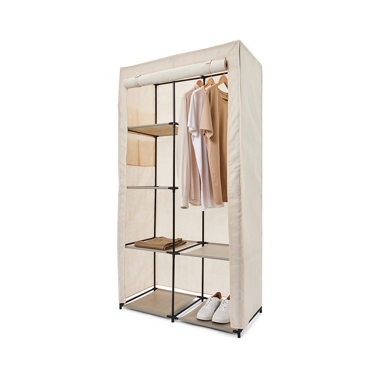 1 Linen Look Covered Wardrobe - Beige, 1 of 10