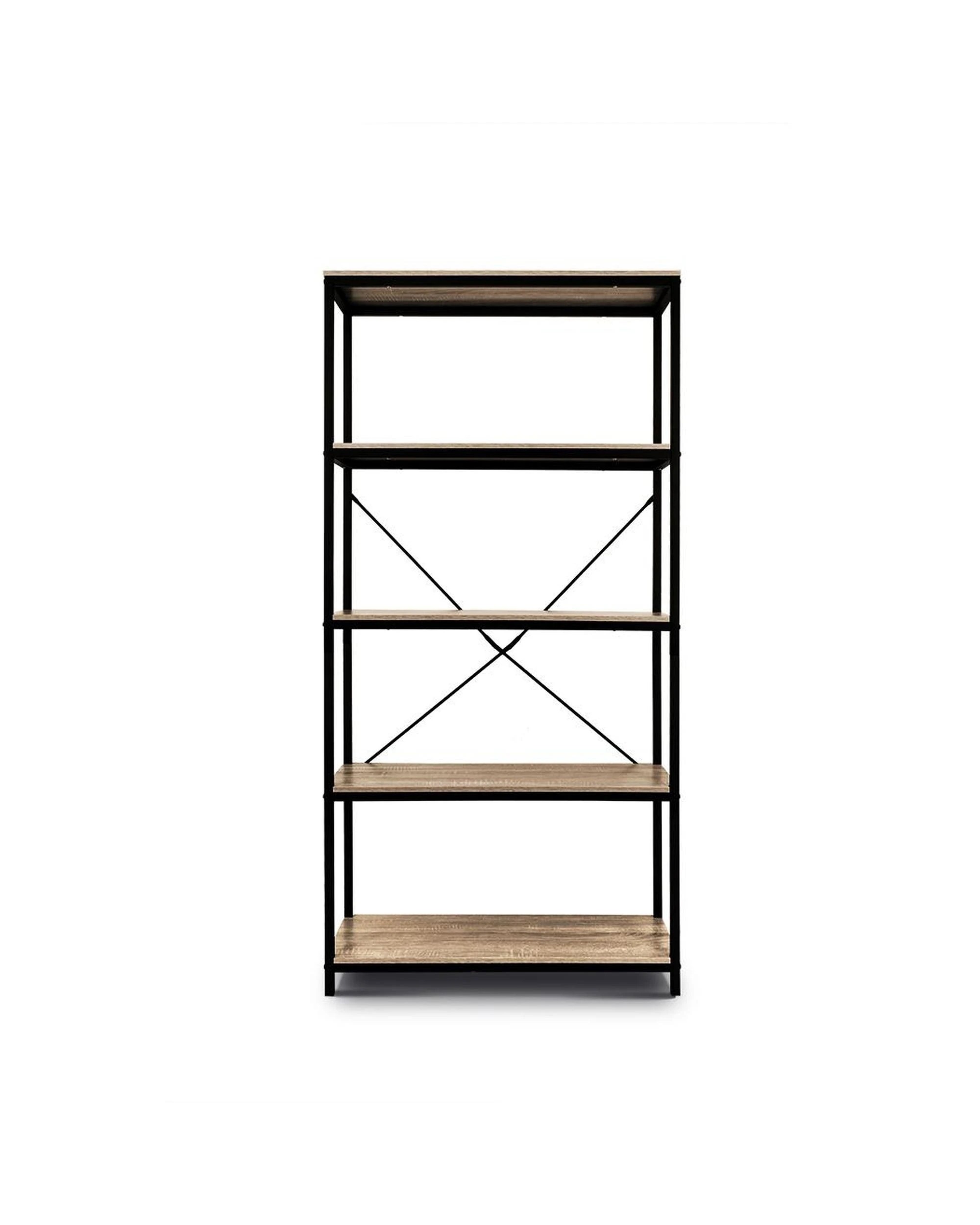 3 HelloFurniture Rome Industrial Style 5-Tier Storage Bookshelf - Oak - Shelf/Bookshelf - Partical Board, 3 of 10