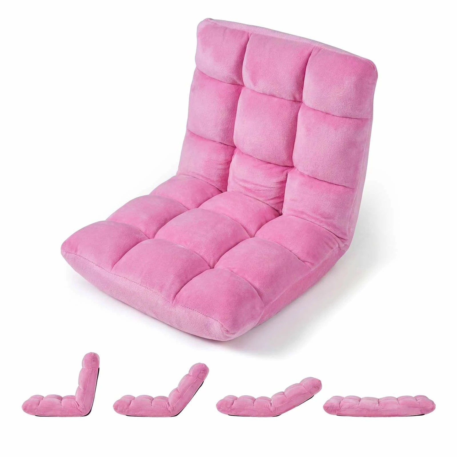 1 Costway Adjustable 14-Position Floor Chair Folding Couch Recliner Lazy Sofa Chaise Lounge - Pink, 1 of 3