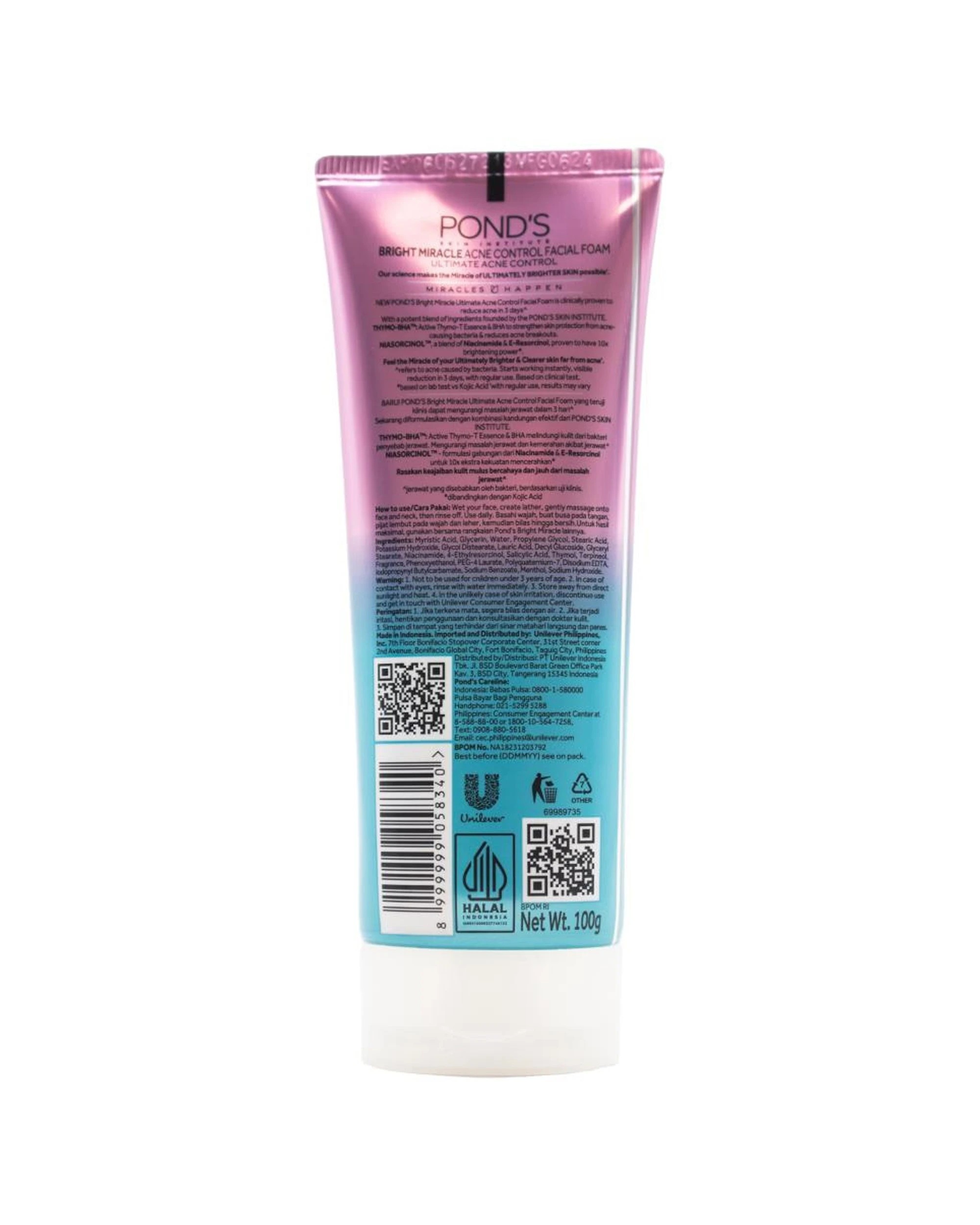 2 Ponds Bright Miracle Acne Control Foam Facial Cleanser Skin Care 100g - Clear, 2 of 2