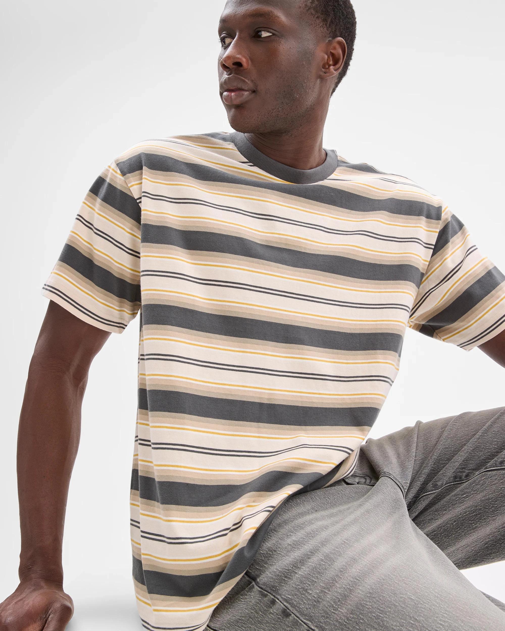 3 Australian Cotton Heavy Core T-Shirt- Commons BROWN STRIPE, 3 of 7