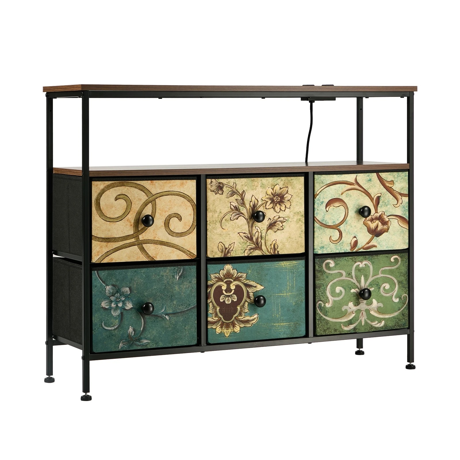 6 Oikiture 6 Chest of Drawers Fabric Retro Dresser Lowboy Shelf Charging Station - Multi, 6 of 6