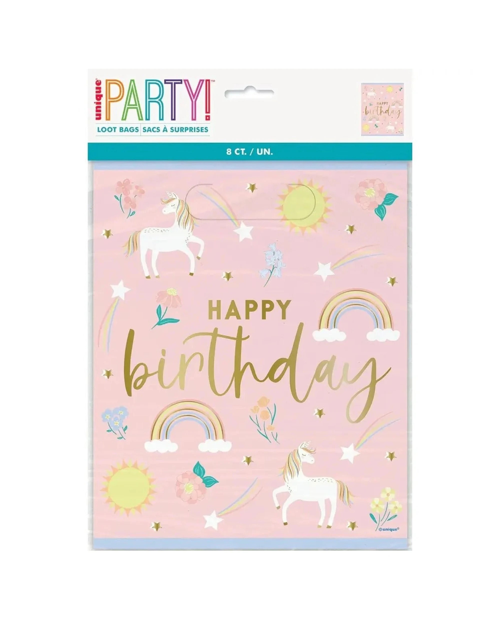 1 Meteor Party 8pc Dainty Unicorn Bags Birthday Supplies - Pink, 1 of 1