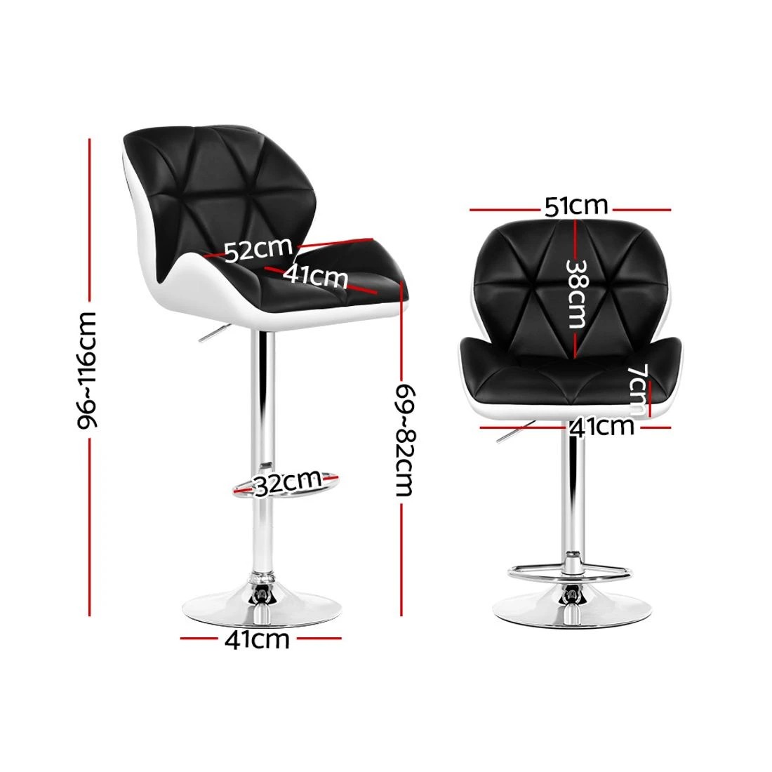 1 Artiss 2x Bar Stools Gas Lift Padded Leather  & - Multi, 1 of 8