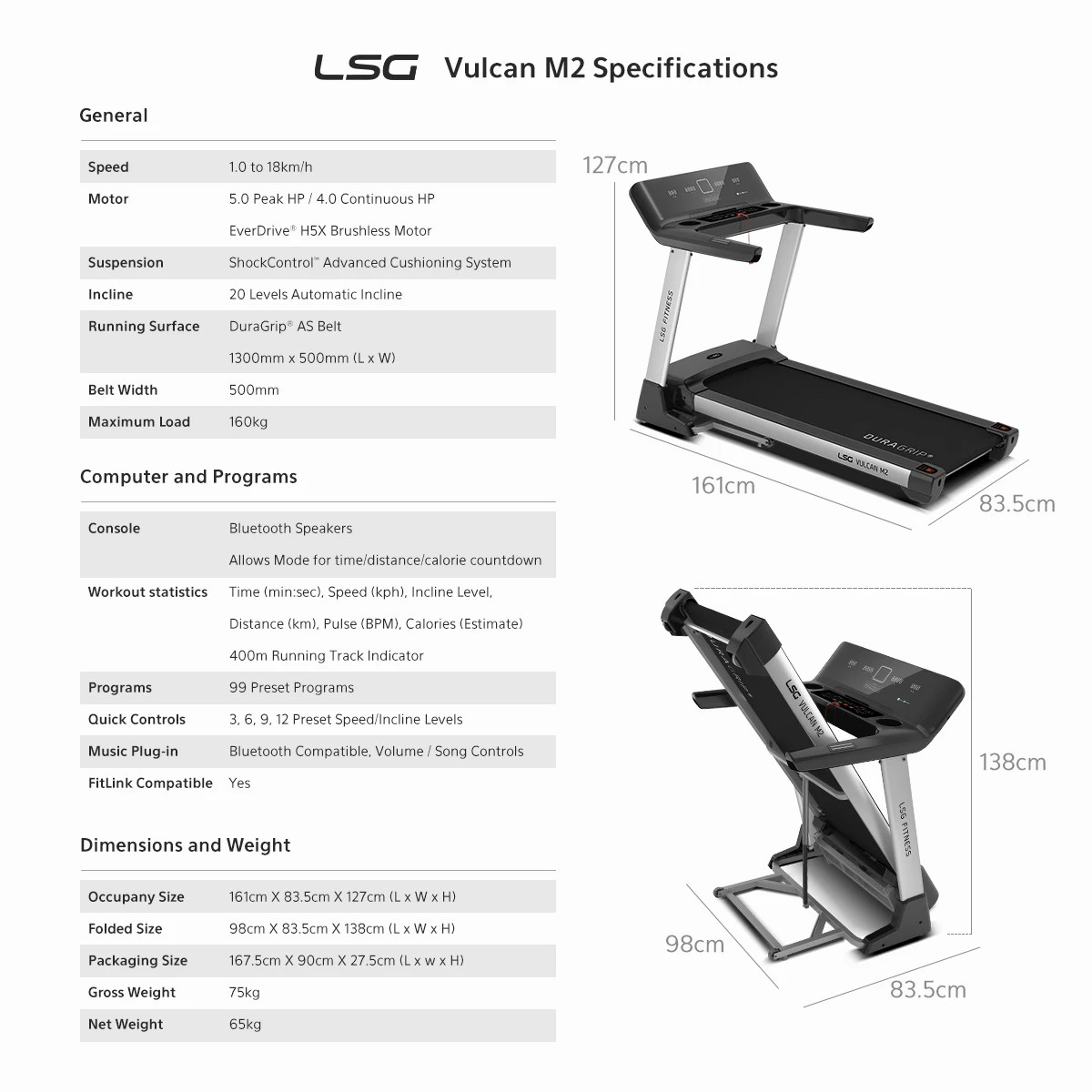 10 LSG Fitness VULCAN M2 Treadmill - Black, 10 of 10