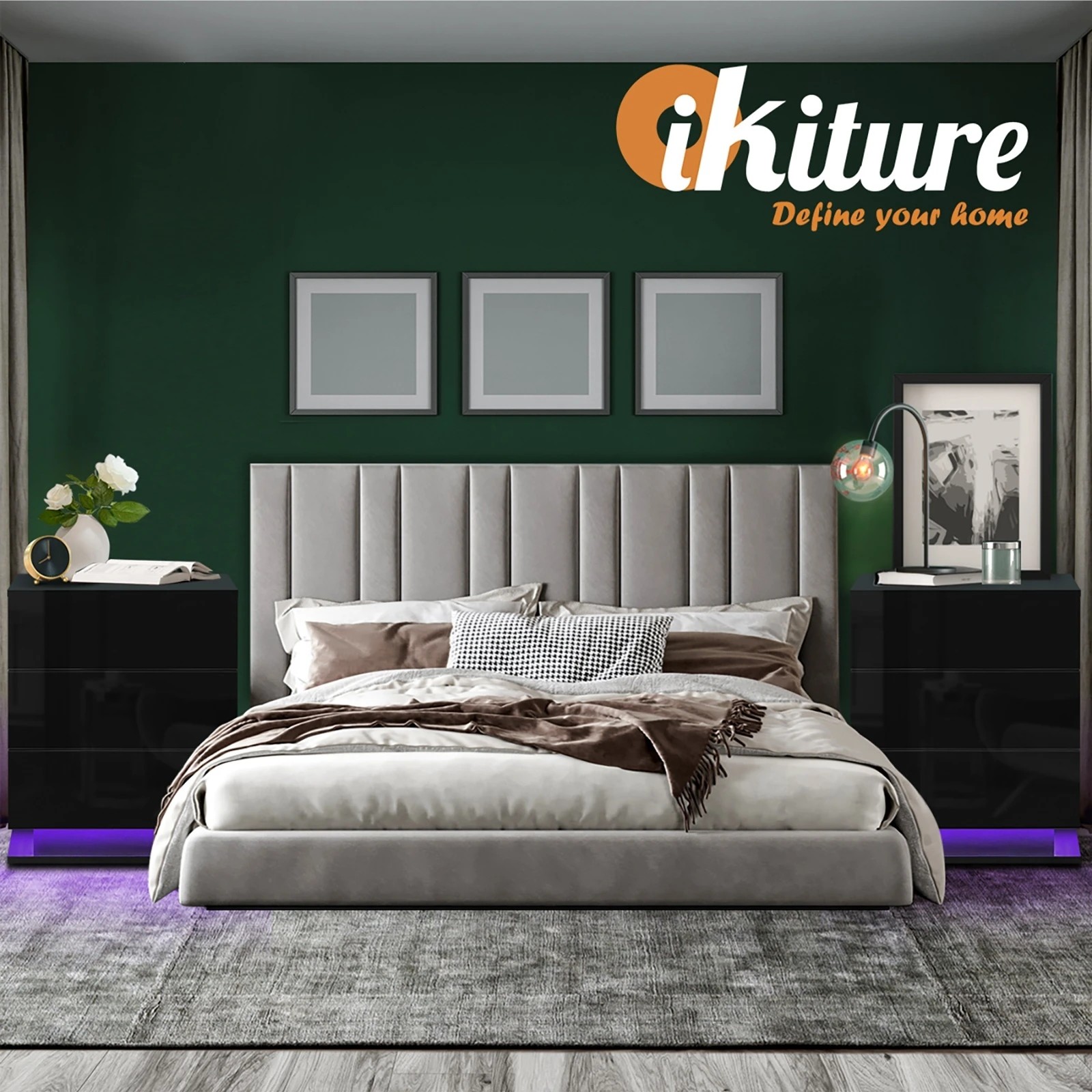 8 Oikiture Bedside Table Rgb Led Nightstand Cabinet 3 Drawers
 - Black, 8 of 10