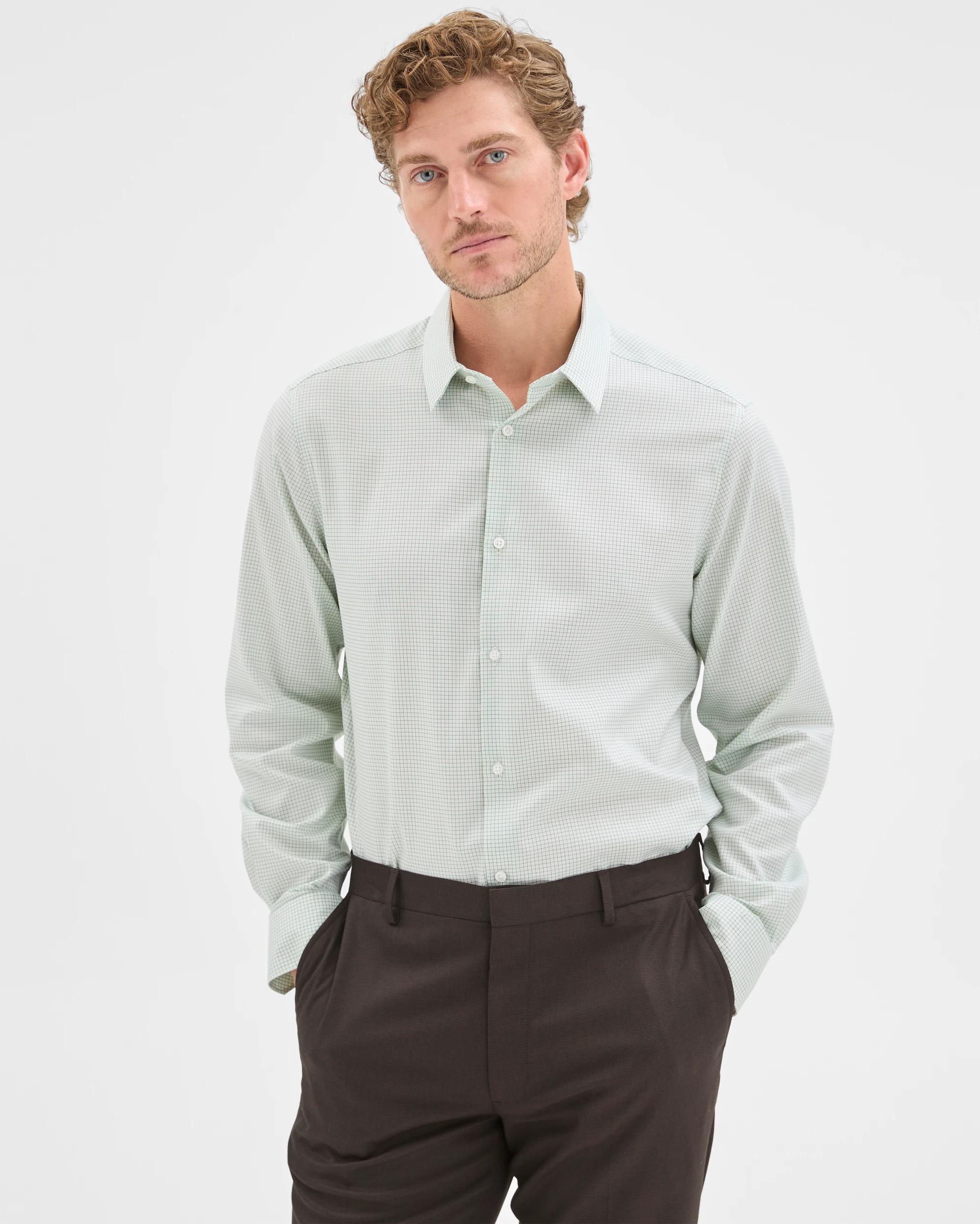 3 Preview Australian Cotton Long Sleeve Shirt DOBBY GREEN CHECK, 3 of 7