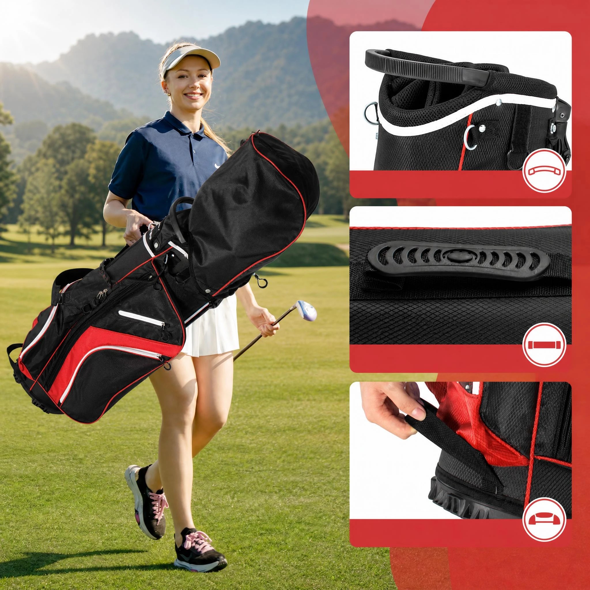 8 Costway Golf Stand Bag Portable Golf Cart Bag Travel Bag w/14 Full Length Dividers & Rain Hood, 8 of 9