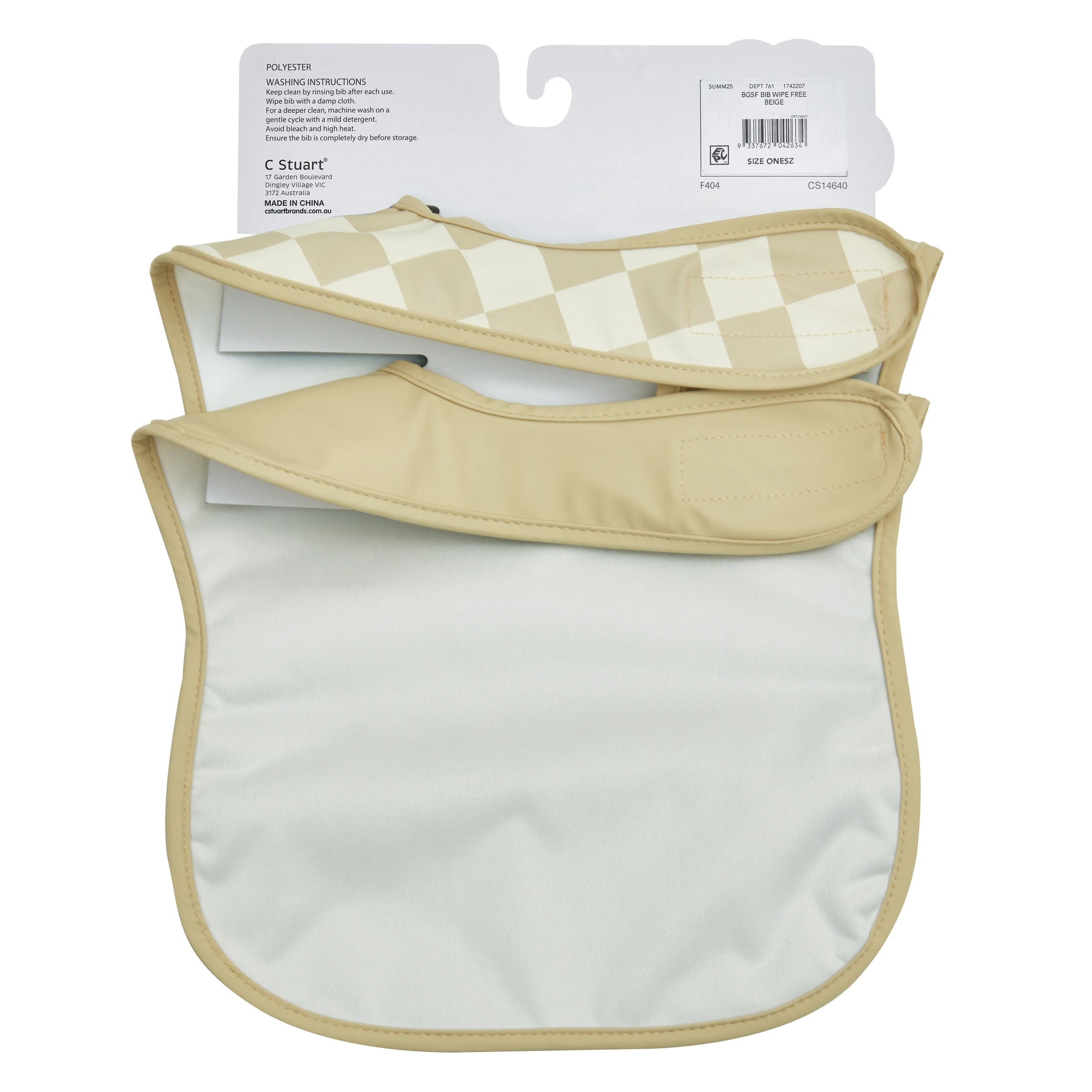 2 Big Softies 2 Pack Recycled pouch bibs wipe free, Beige check, 2 of 5