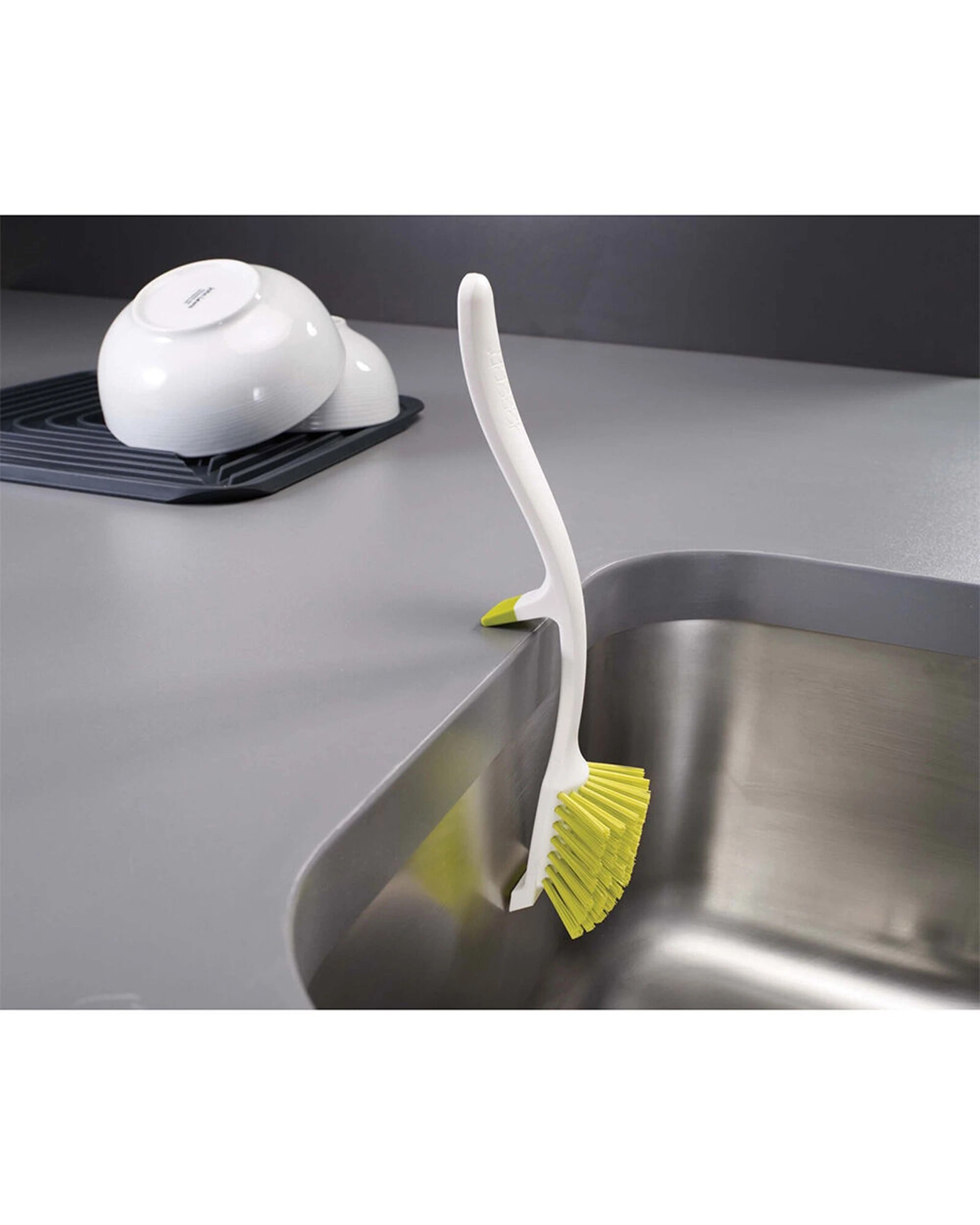 3 Joseph Joseph 2PK Edge 29cm Curved Dish Brush With Integrated Sink Rest - Green, 3 of 5