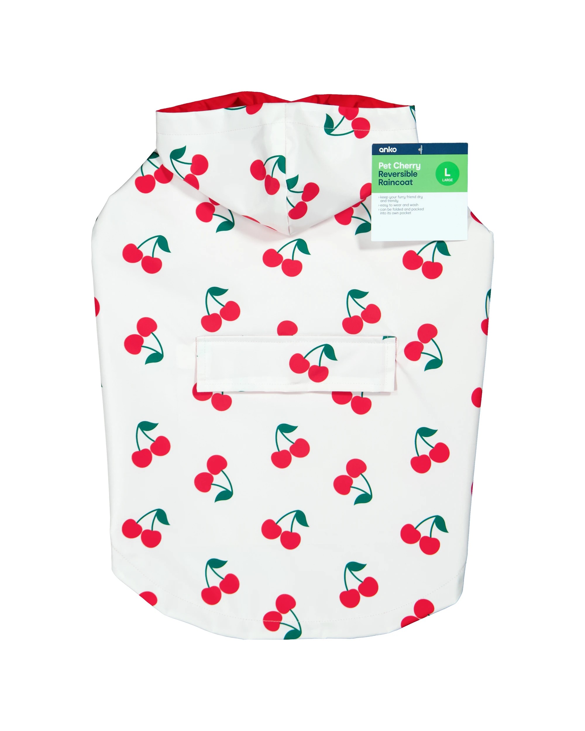 10 Pet Reversible Cherry Raincoat - Large, 10 of 10
