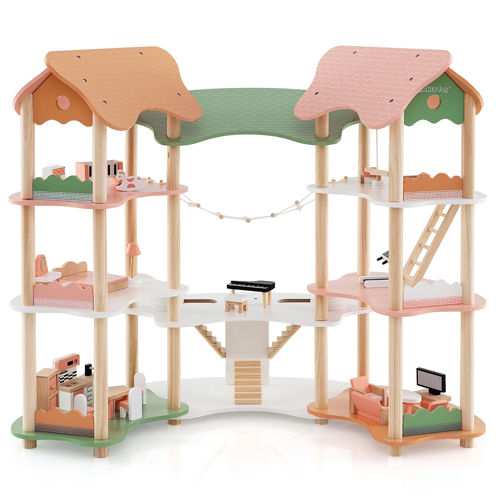 1 Costway 3-Tier Wooden Dollhouse DIY Pretend Dream House - Multi, 1 of 1