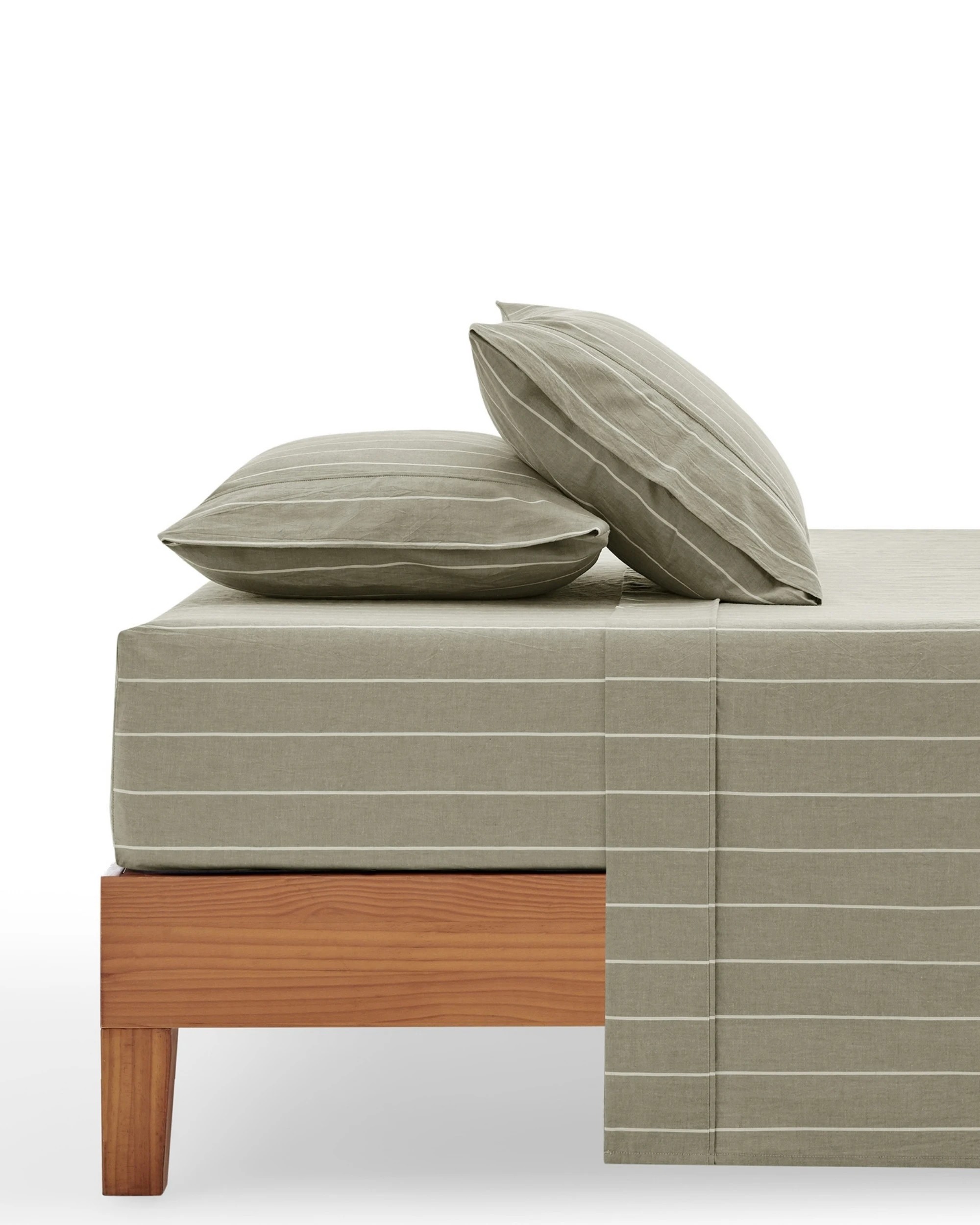 1 Dreamaker Rumi Stripe Washed Cotton Sheet Set - King Bed - Olive with White, 1 of 7