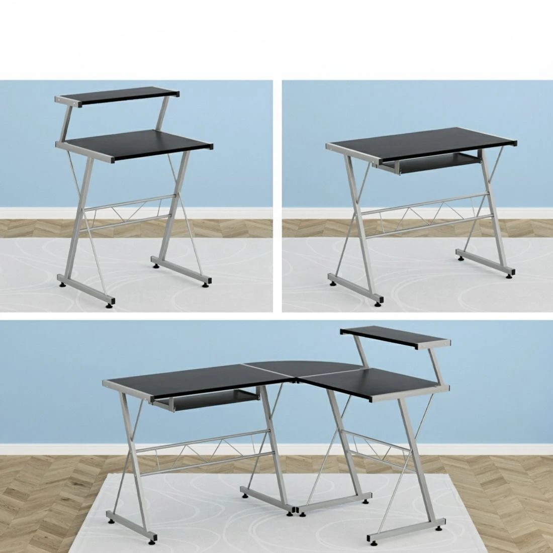 3 Artiss Computer Desk L-Shape Keyboard Tray Shelf - Black, 3 of 8