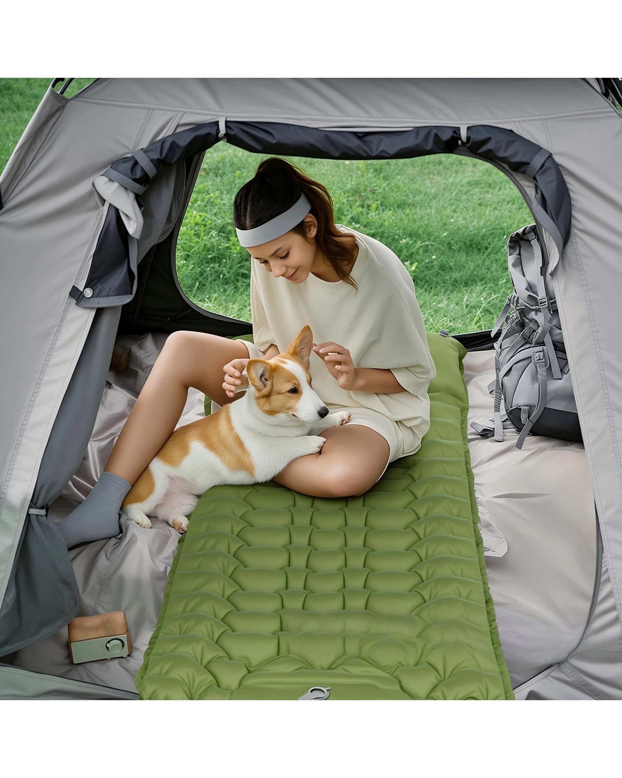 8 Advwin Camping Sleeping Pad with Pillow Built-in Foot Pump - Green, 8 of 8