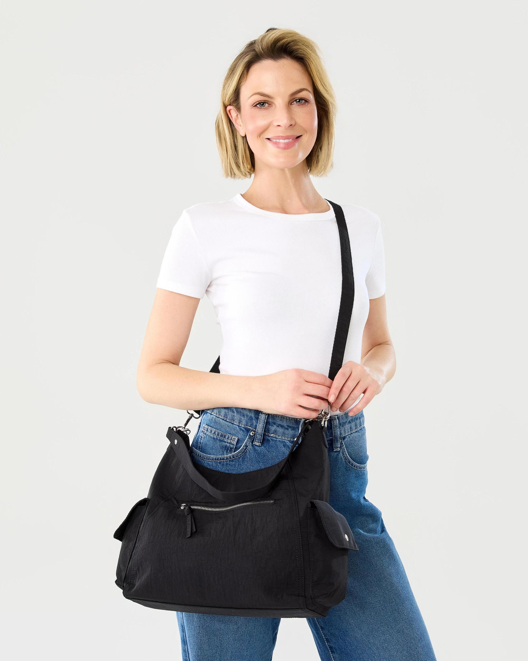 6 Boho Nylon Crossbody Bag Black, 6 of 6
