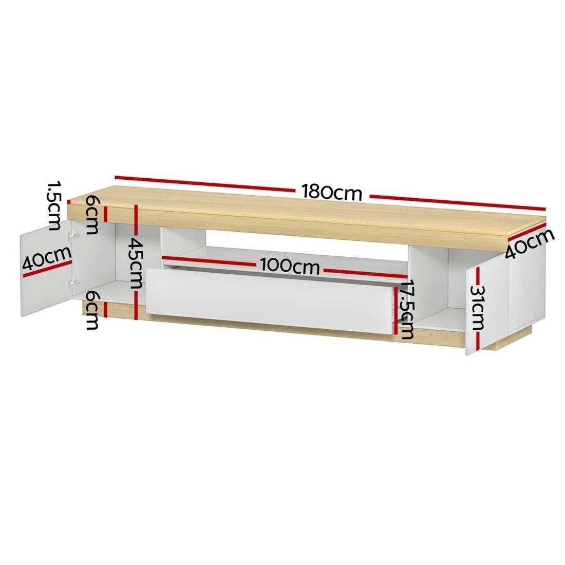 4 Artiss 180cm Entertainment Unit TV Cabinet Two Tone Storage Open Shelf Drawers Durable Stylish Living Room - white, 4 of 6