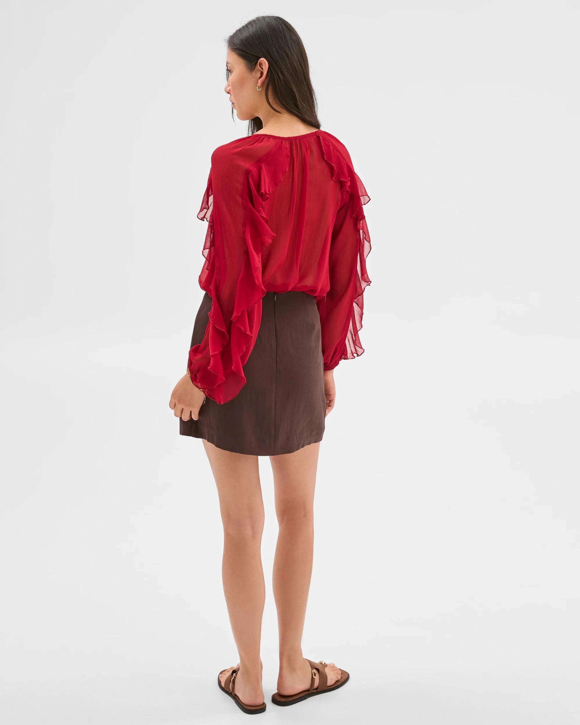 4 Long Sleeve Ruffle Detail Blouse - Preview CRIMSON, 4 of 7