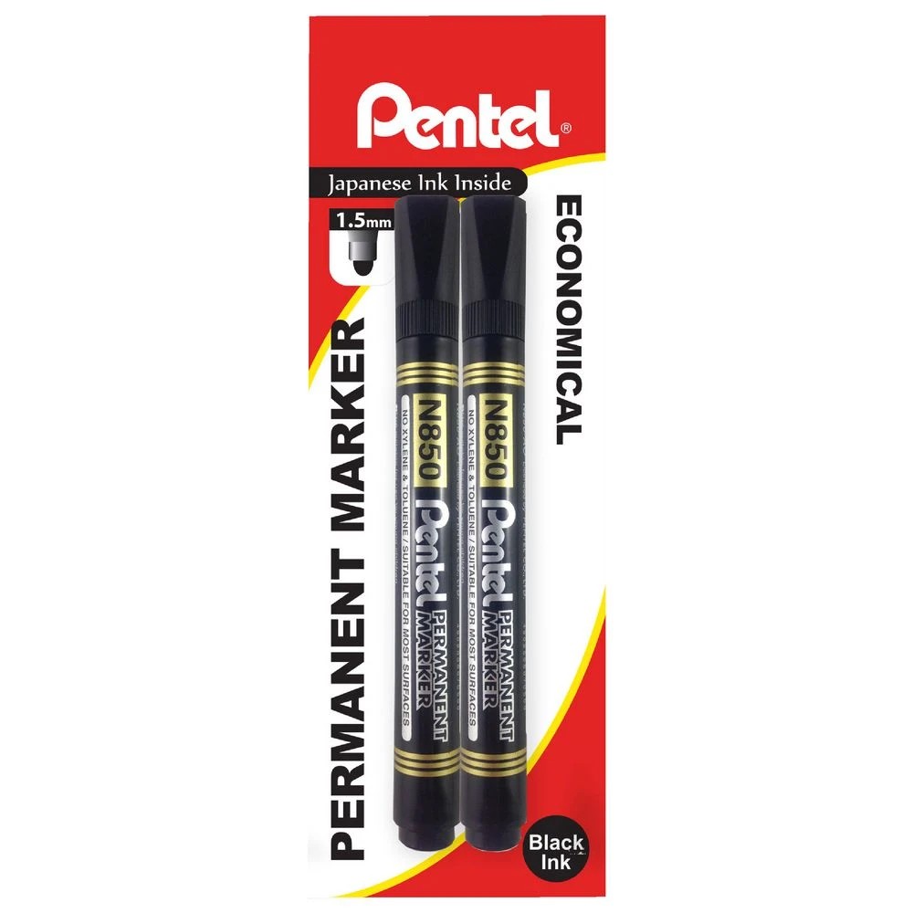 2 Pentel N850 Permanent Markers Black 2 Pack, 2 of 3