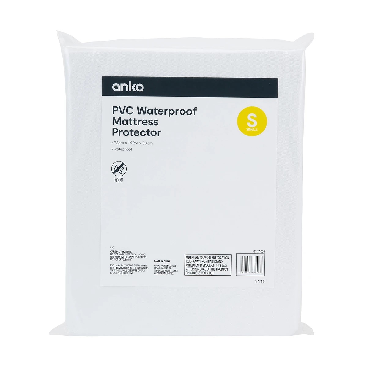 1 PVC Waterproof Mattress Protector - Single Bed, White, 1 of 3