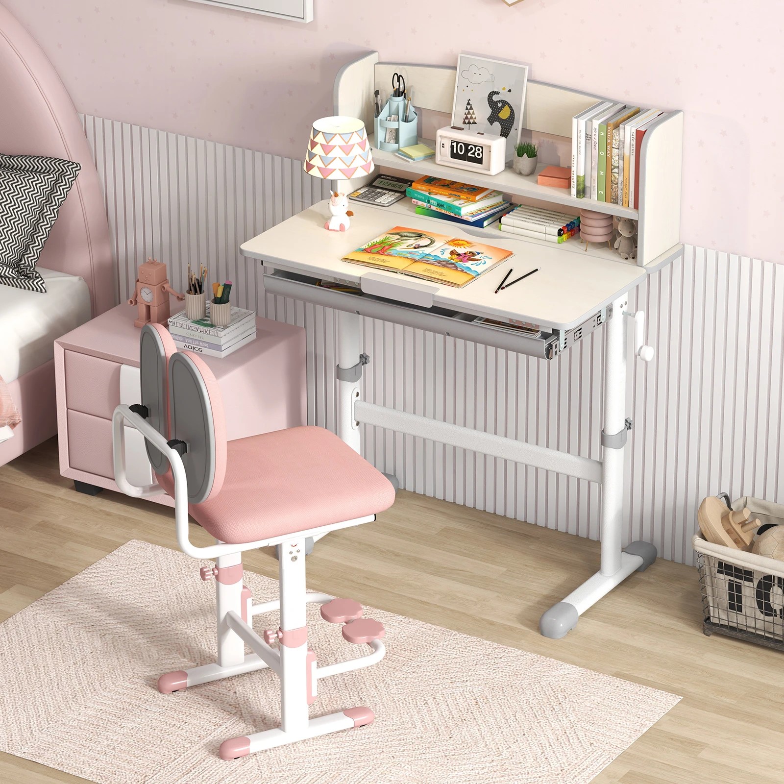 2 Costway Study Desk Height Adjustable Writing Table - Grey, 2 of 3
