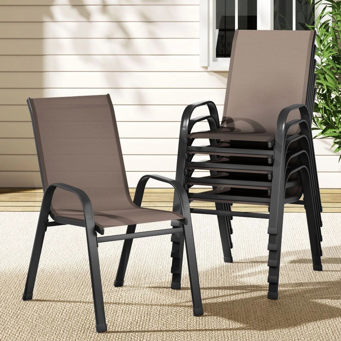 3 Gardeon 6PC Outdoor Dining Chairs Stackable Lounge Chair Patio Furniture Brown - Brown, 3 of 6