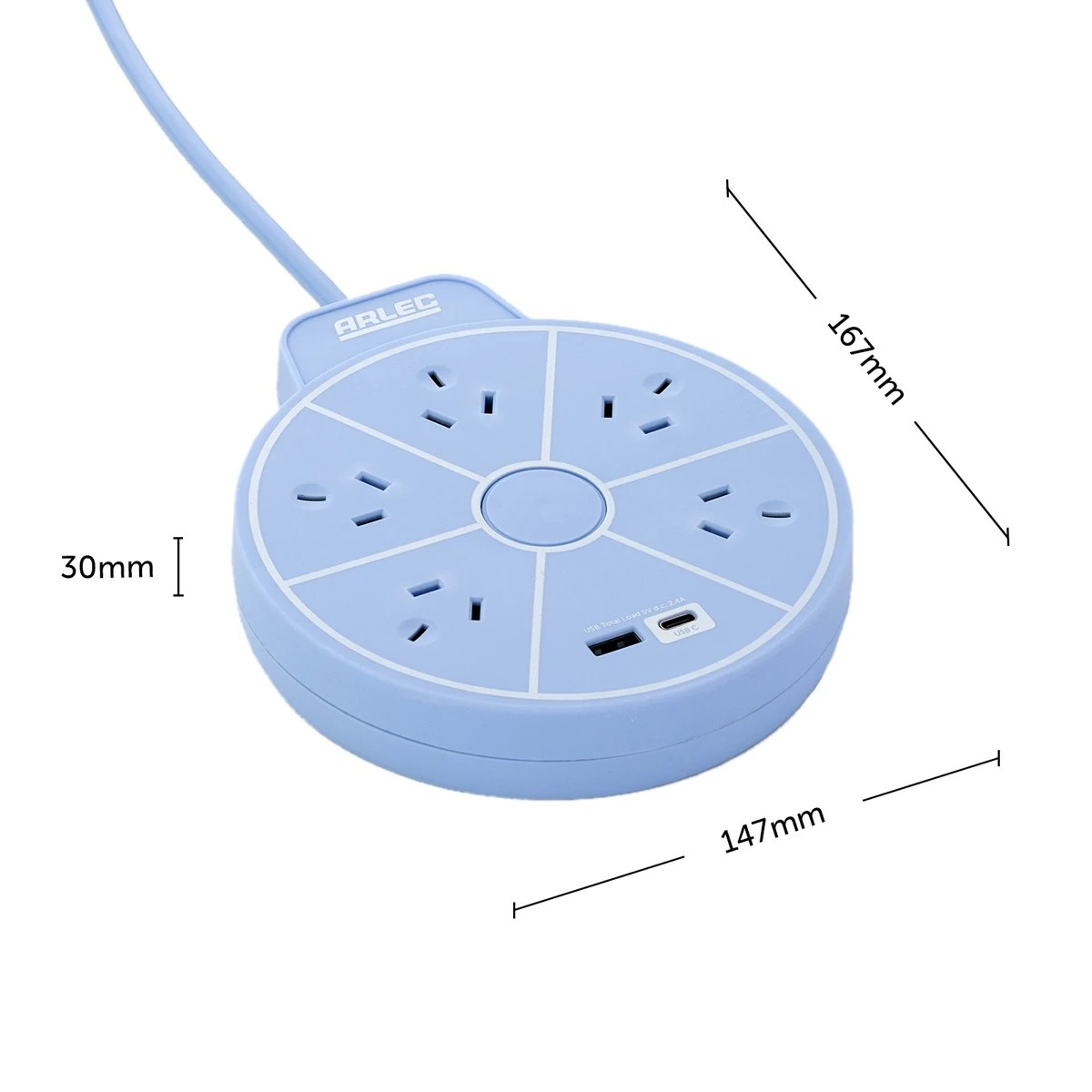 6 Arlec 5 Outlet USB A & C Charging Ports Round Powerboard - Blue, 6 of 6