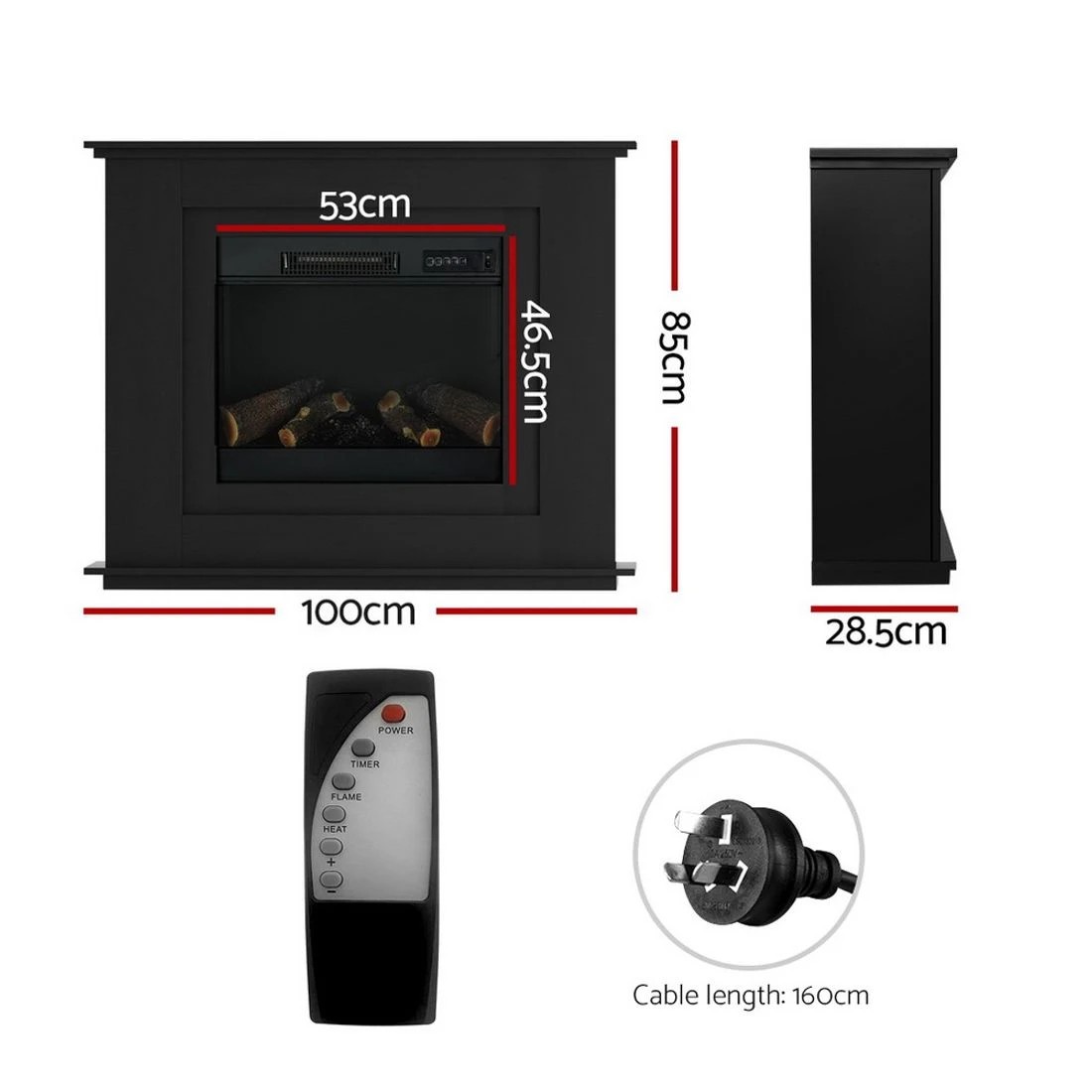 2 Devanti Electric Fireplace Fire Heater 2000W - Black, 2 of 7