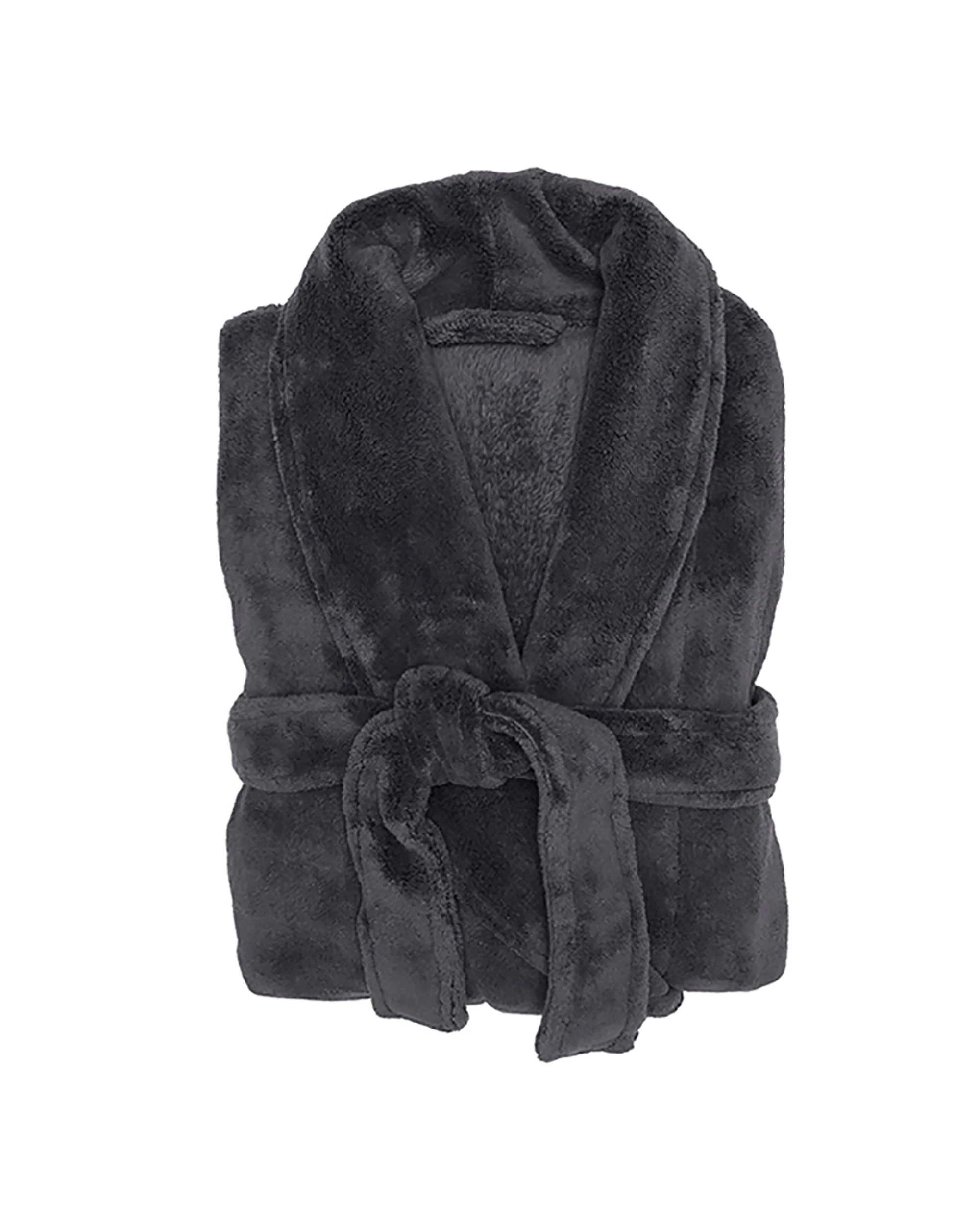 1 Bambury Soft Microplush Coral Fleece Bathrobe Dressing Gown Size Medium/Large - Charcoal, 1 of 4