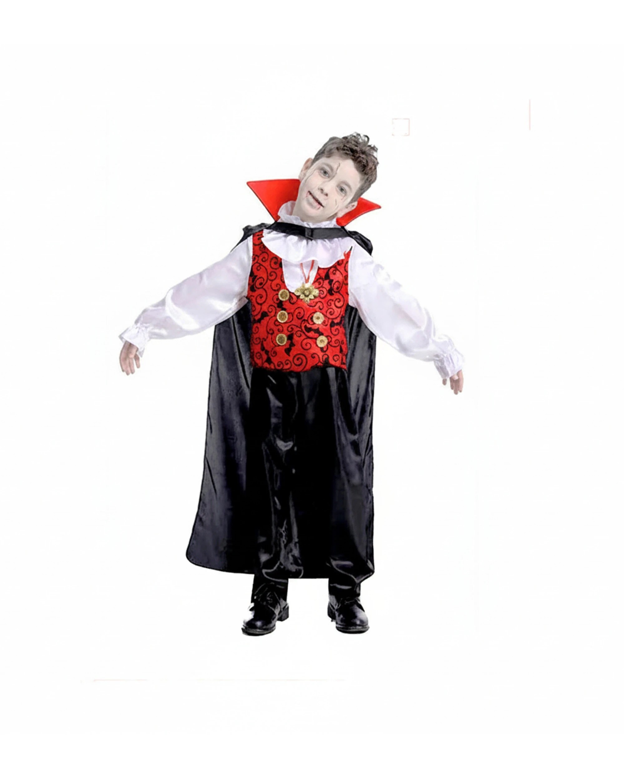 1 JD Party Boys Halloween Vampire Costume Cloak Vest Pendant 6-9y - Red, 1 of 1