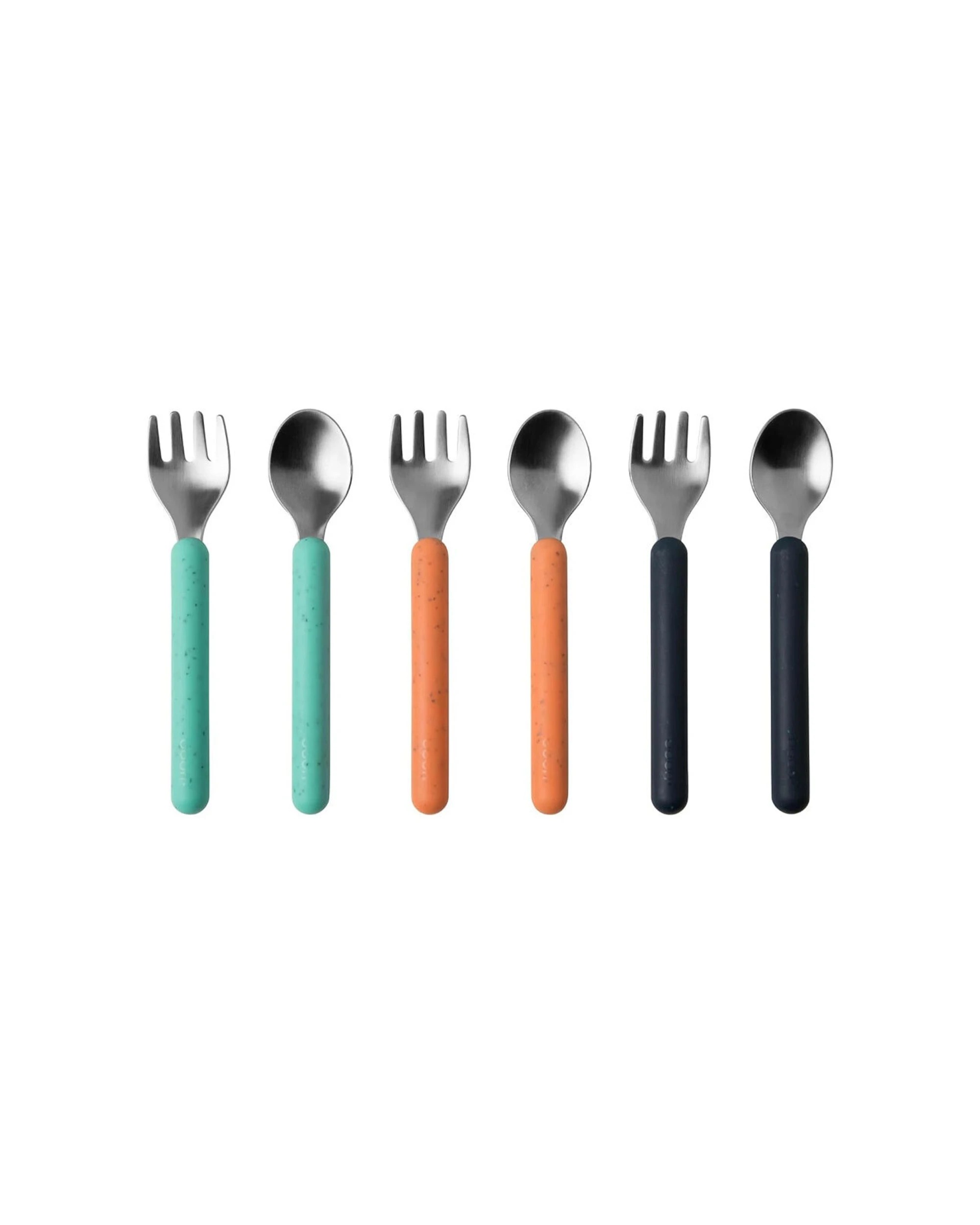 1 Boon 6pc Chow Toddler Stainless Steel Utensils Mint Navy Set - Multi, 1 of 5