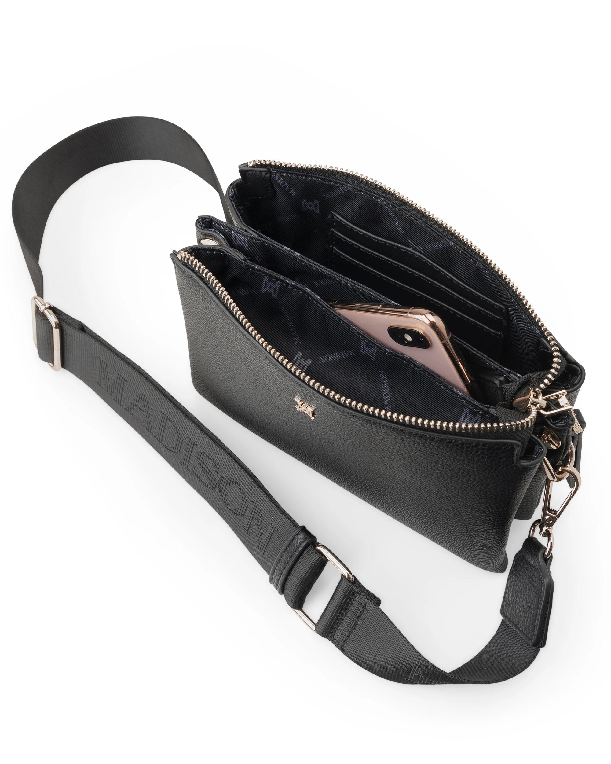 6 Madison Accessories Josie Small 3 Compartment Crossbody Bag BLACK, 6 of 8