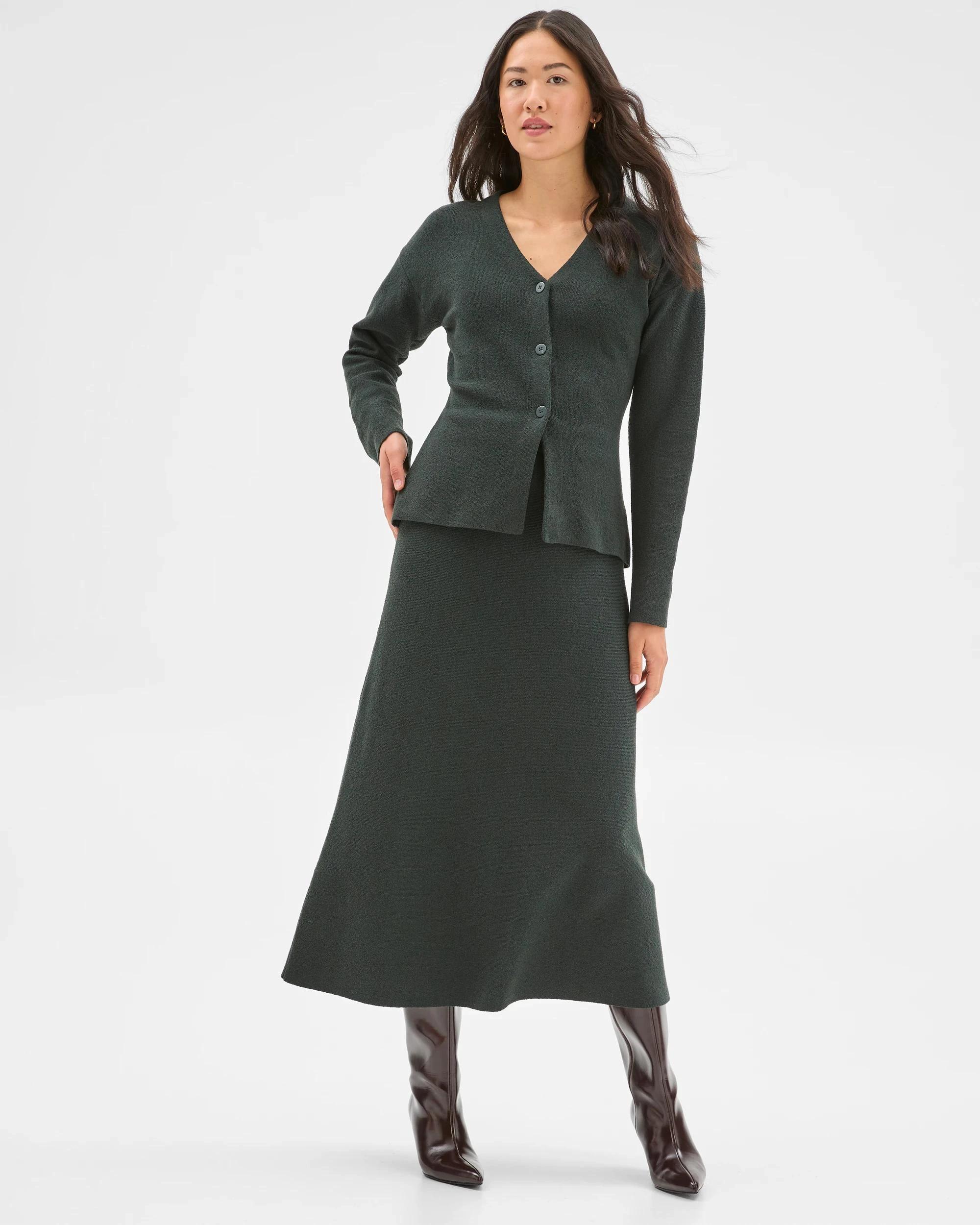 3 Preview Boucle Long Sleeve Cocoon  Cardigan MID JADE, 3 of 6