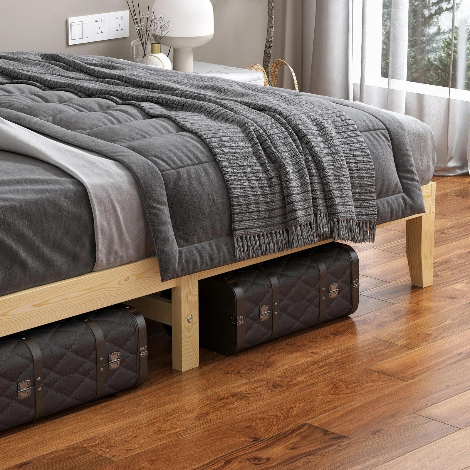 8 Alfordson Bed Frame Wooden Timber Queen Size Mattress Base Platform Pramod - Natural, 8 of 10