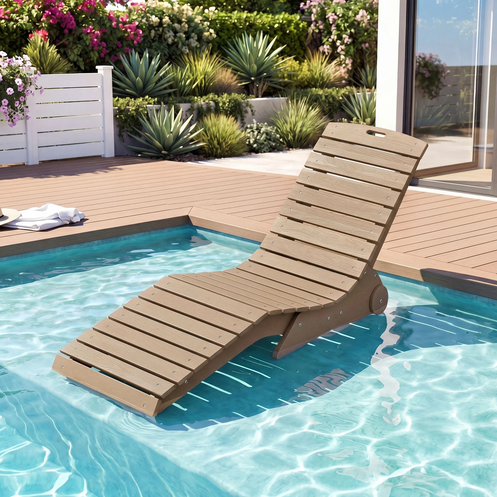 3 Costway In-Pool HDPE Lounge Chair w/Wheels S-Curve Chaise Anti-Floating Weighted Chair - Brown, 3 of 5