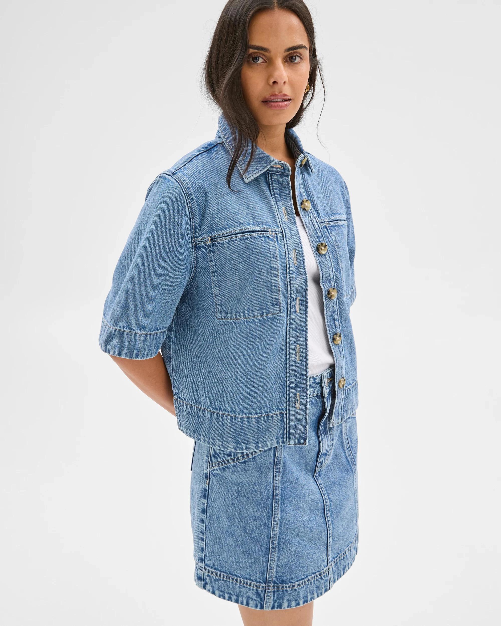 2 Target Denim Denim Short Sleeve Shacket SALT/PEPPER INDIGO, 2 of 7