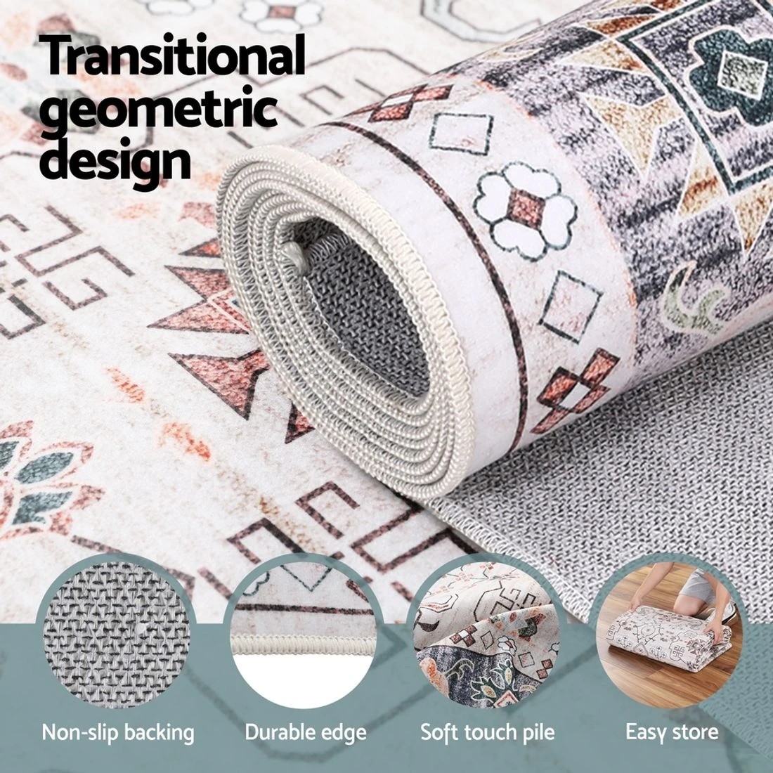 4 Artiss Washable Floor Rug 160X230cm Large Area Rug Modern Living Room Carpet - Beige, 4 of 9