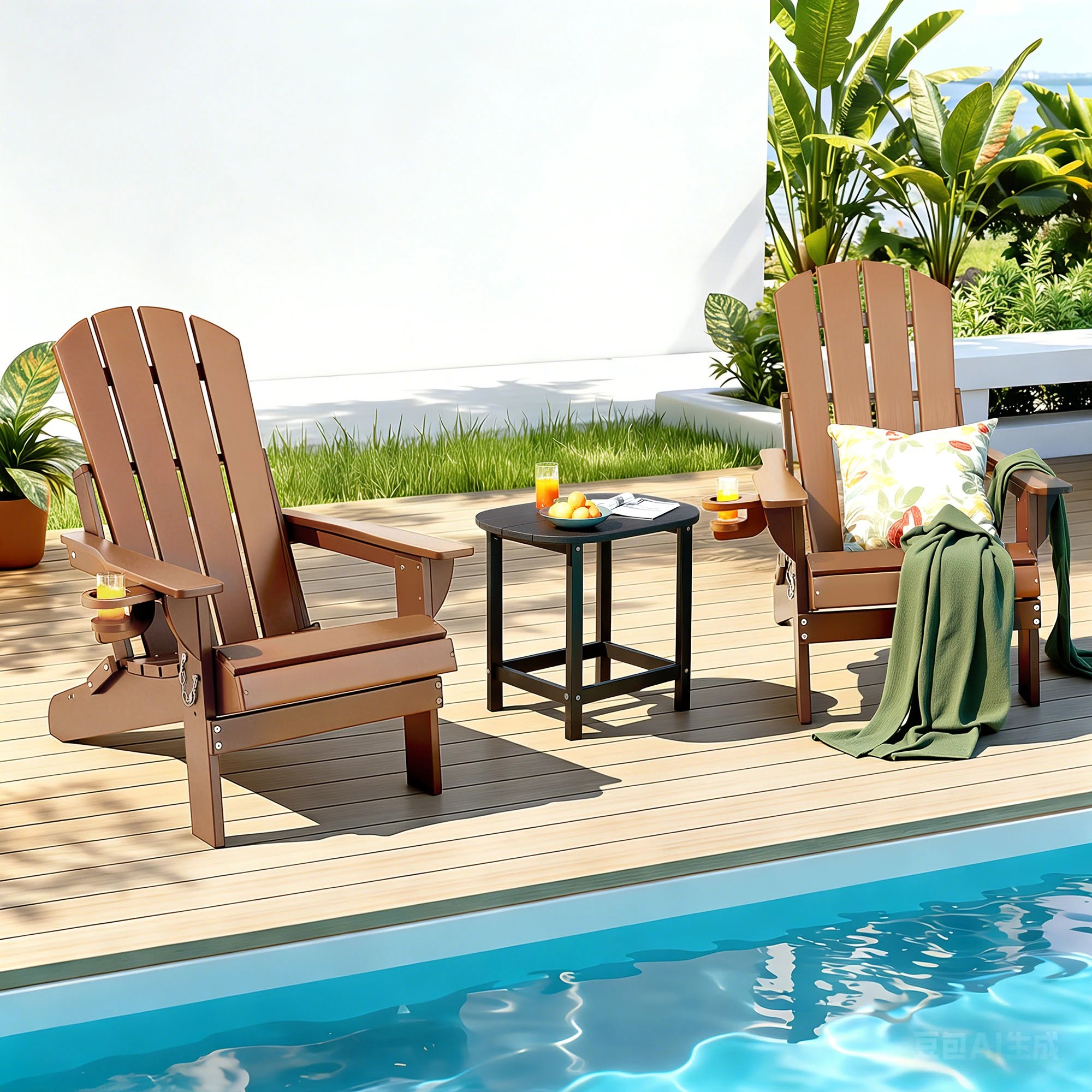 4 Gardeon Outdoor Chairs Folding Adirondack Beach Chair HDPE Sun Lounge Patio Furniture Garden - Brown, 4 of 9