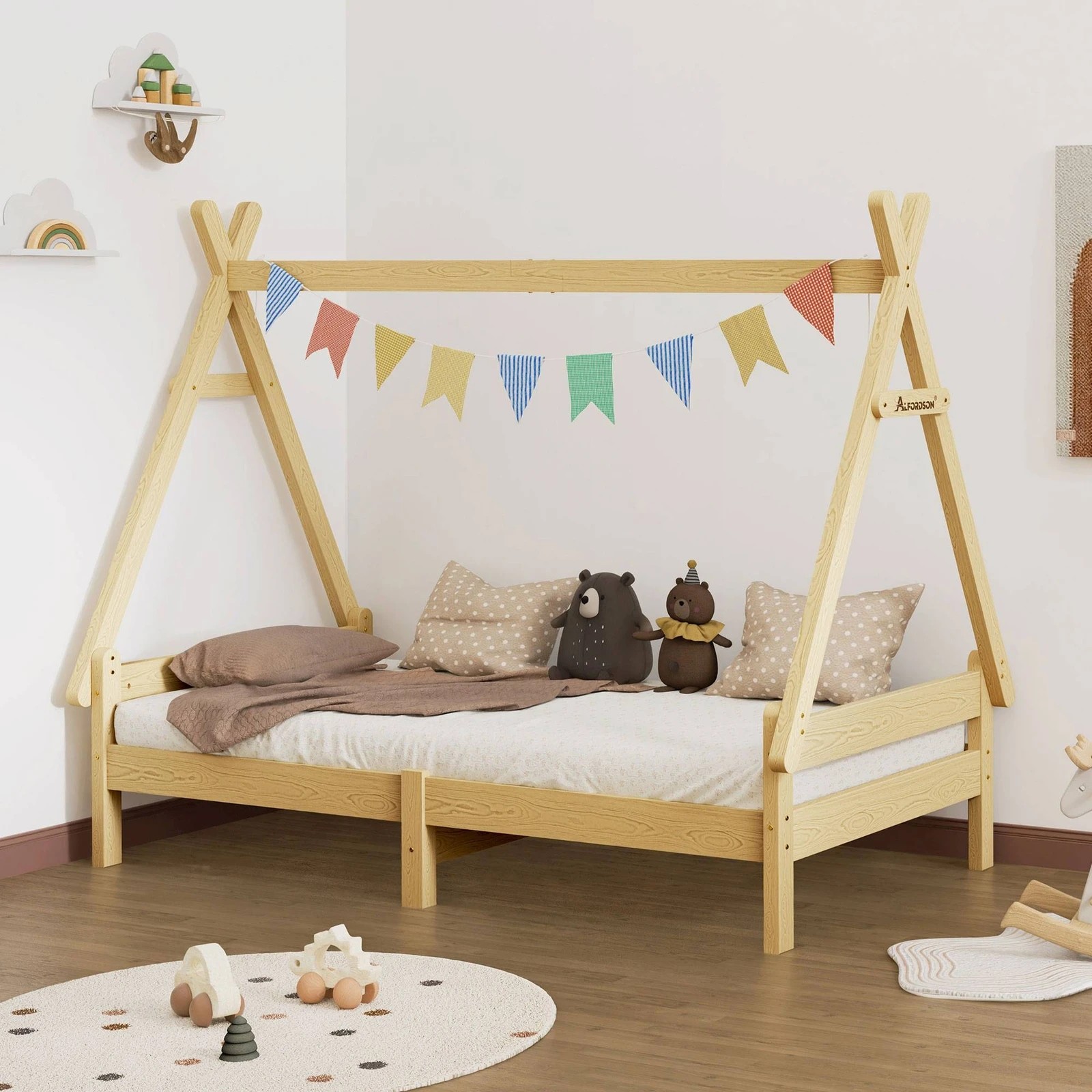 7 Alfordson Kids Bed Frame Wooden Timber Single House Frame Platform Base Estelle - Natural, 7 of 10