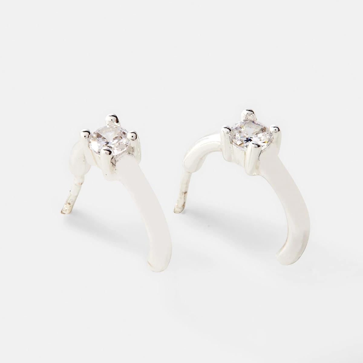 3 Sterling Silver 925 Cubic Zirconia Huggie Earrings - Silver Tone Silver, 3 of 5