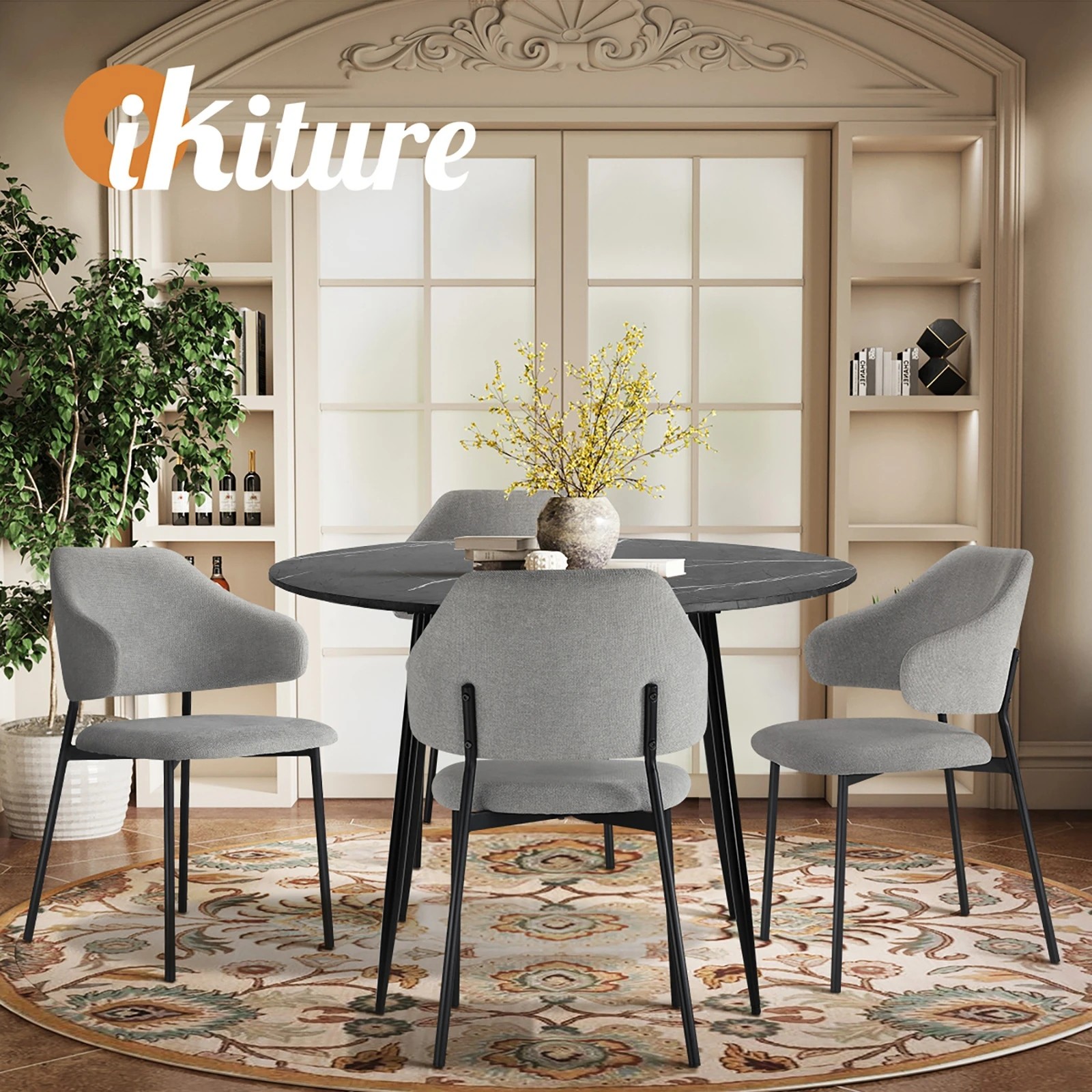 6 Oikiture 110cm Round Dining Table With 4pcs Dining Chairs Linen
 - Multi, 6 of 10